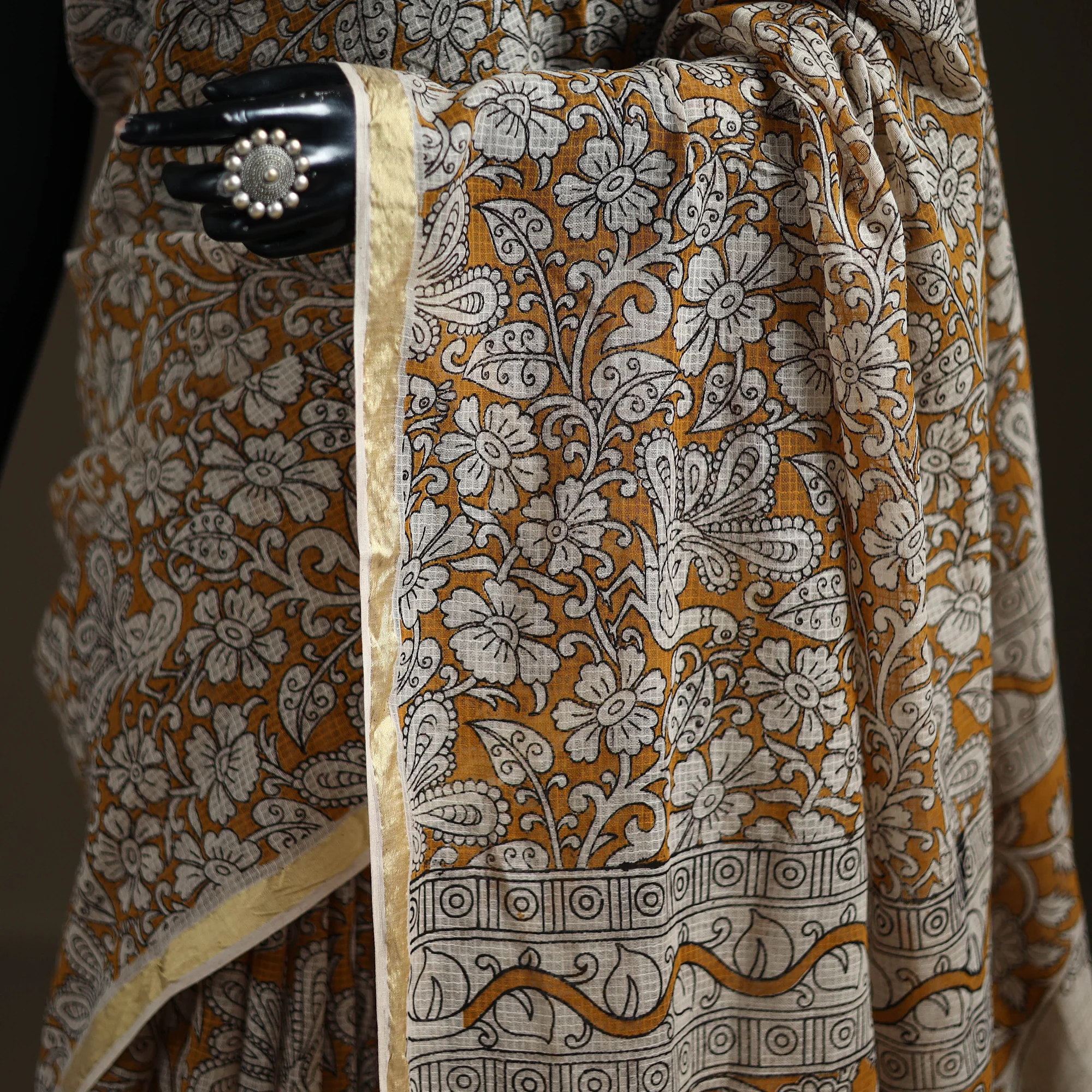 Kalamkari Printed Kota Doria Cotton Saree 19 - Image 3