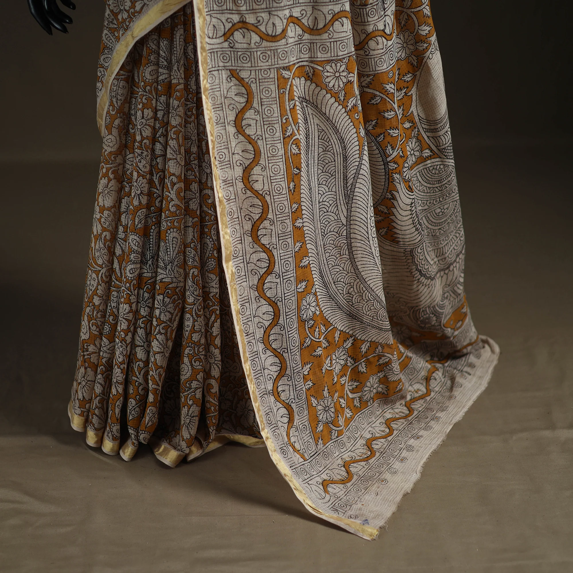Kalamkari Printed Kota Doria Cotton Saree 19 - Image 4
