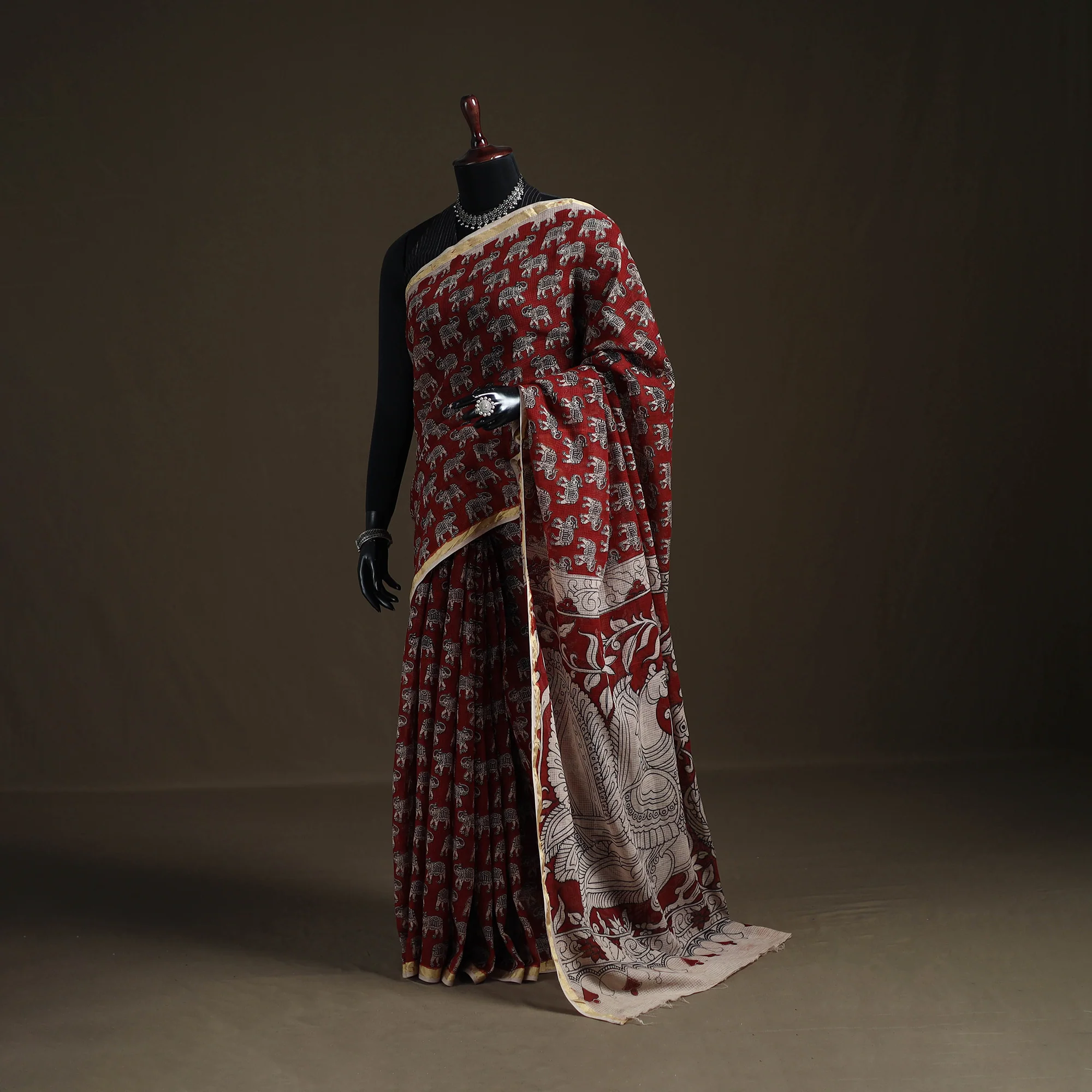 Kalamkari Printed Kota Doria Cotton Saree 20