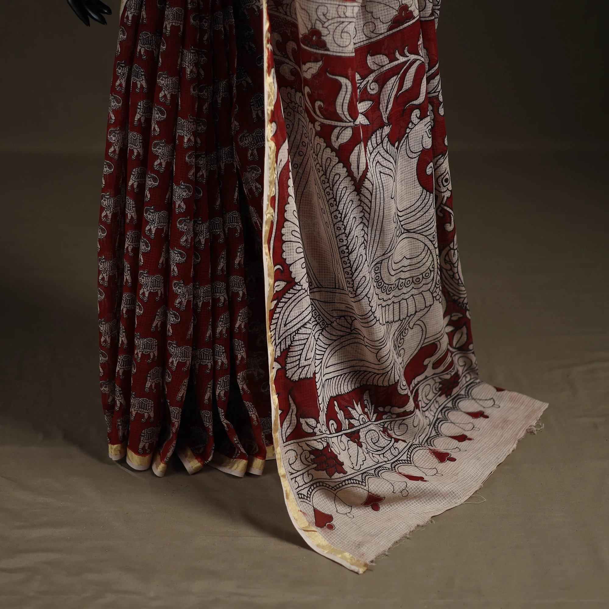 Kalamkari Printed Kota Doria Cotton Saree 20 - Image 4