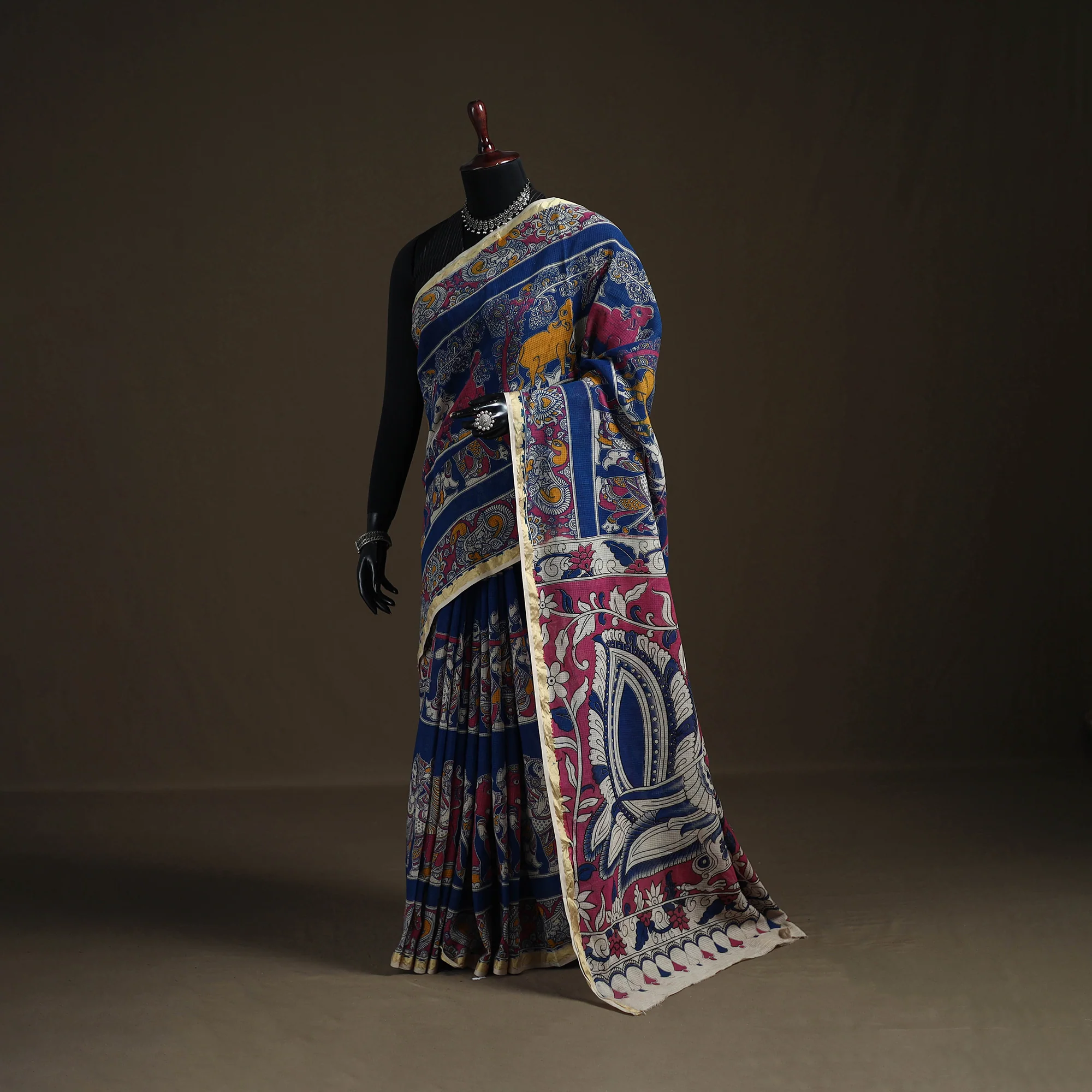Kalamkari Printed Kota Doria Cotton Saree 21