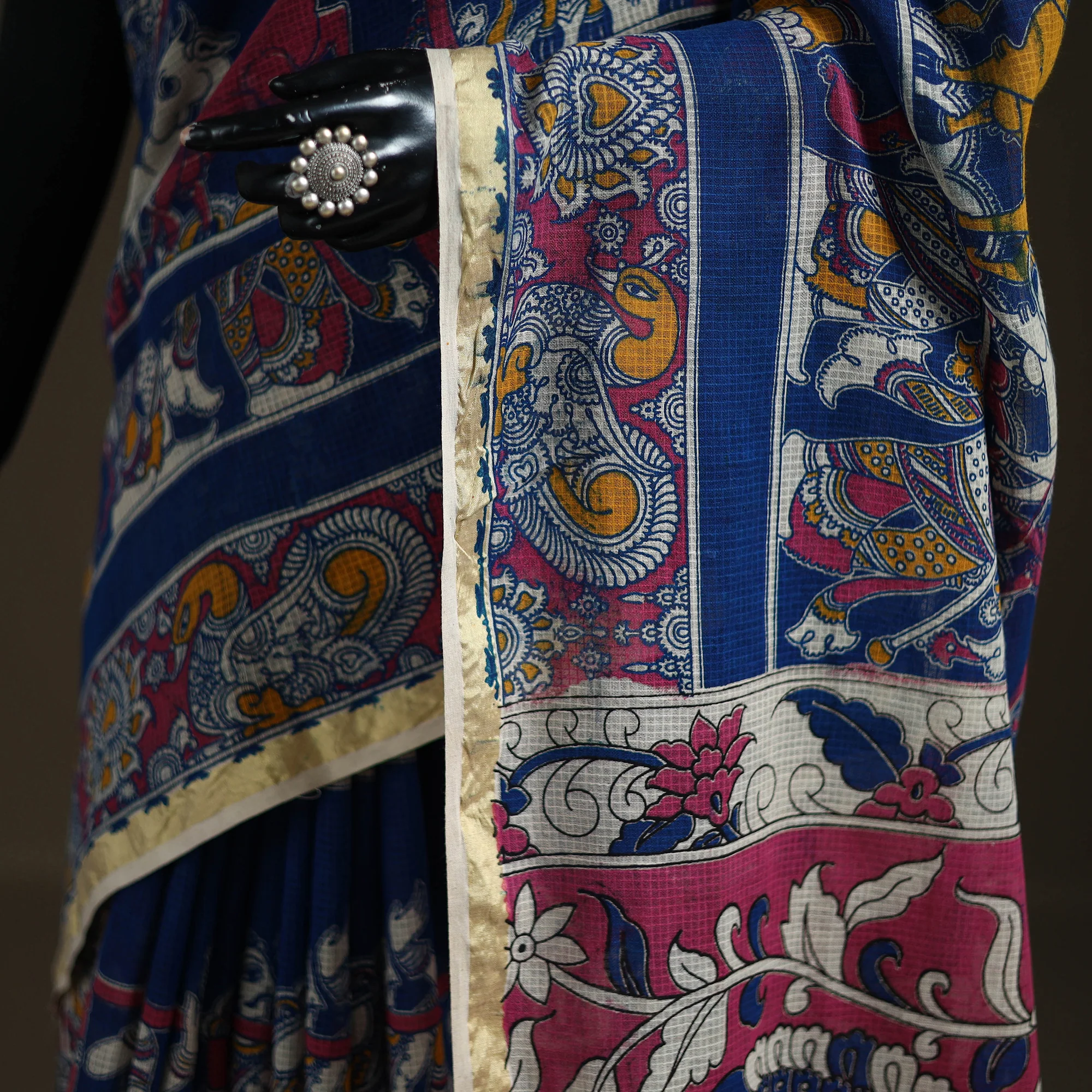Kalamkari Printed Kota Doria Cotton Saree 21 - Image 3