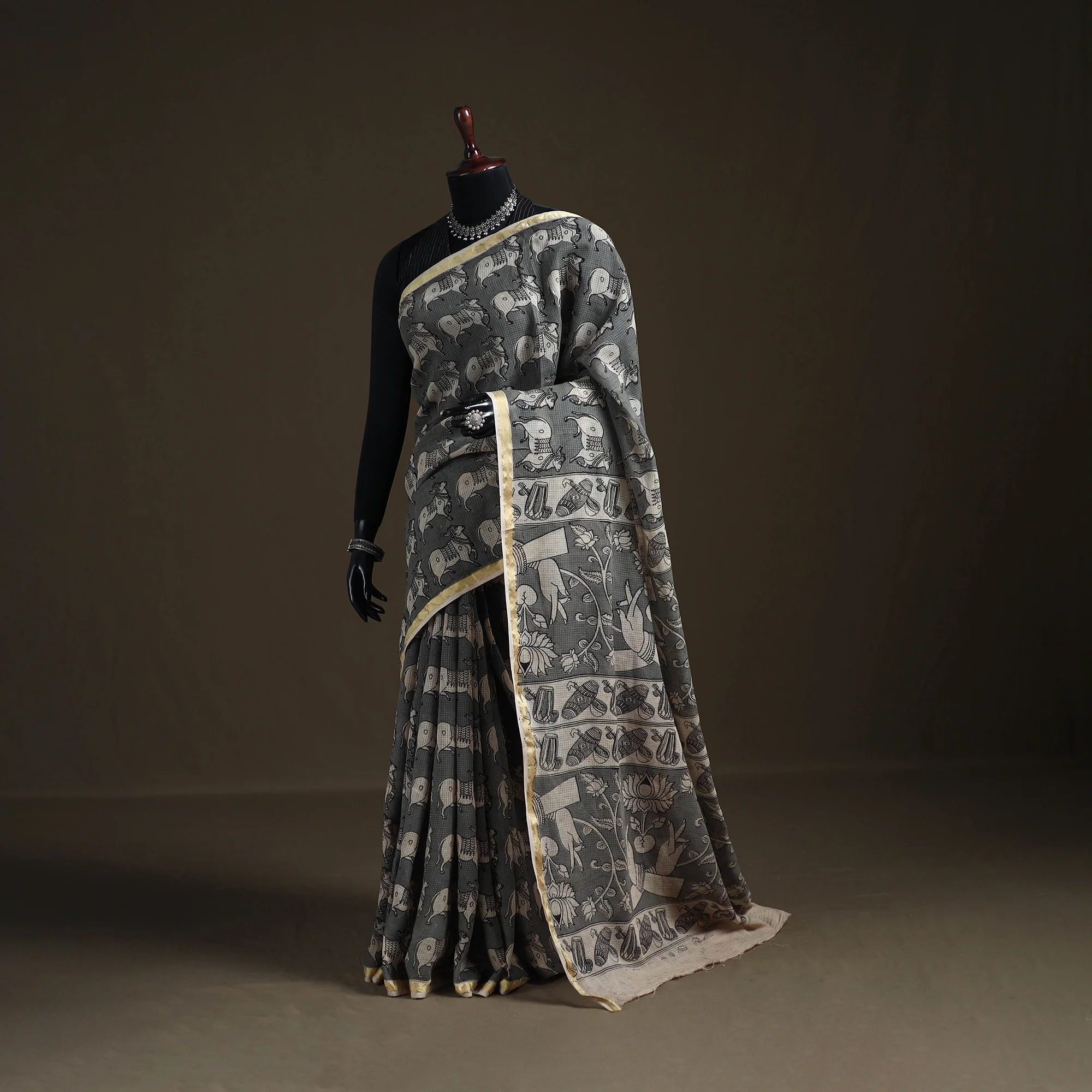 Kalamkari Printed Kota Doria Cotton Saree 22