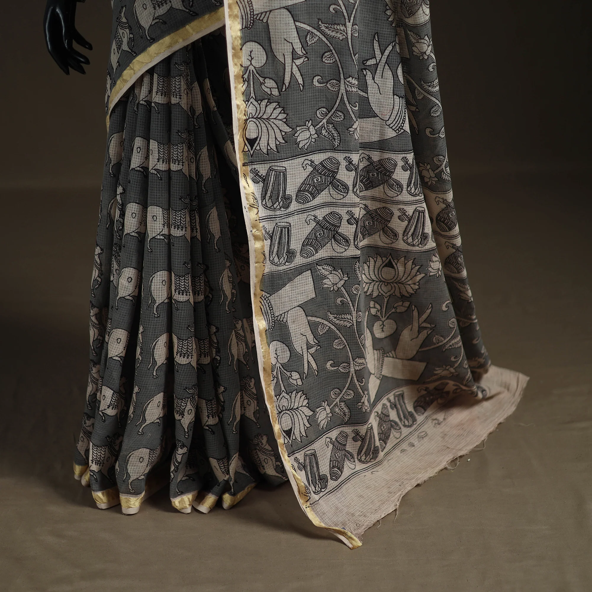 Kalamkari Printed Kota Doria Cotton Saree 22 - Image 4