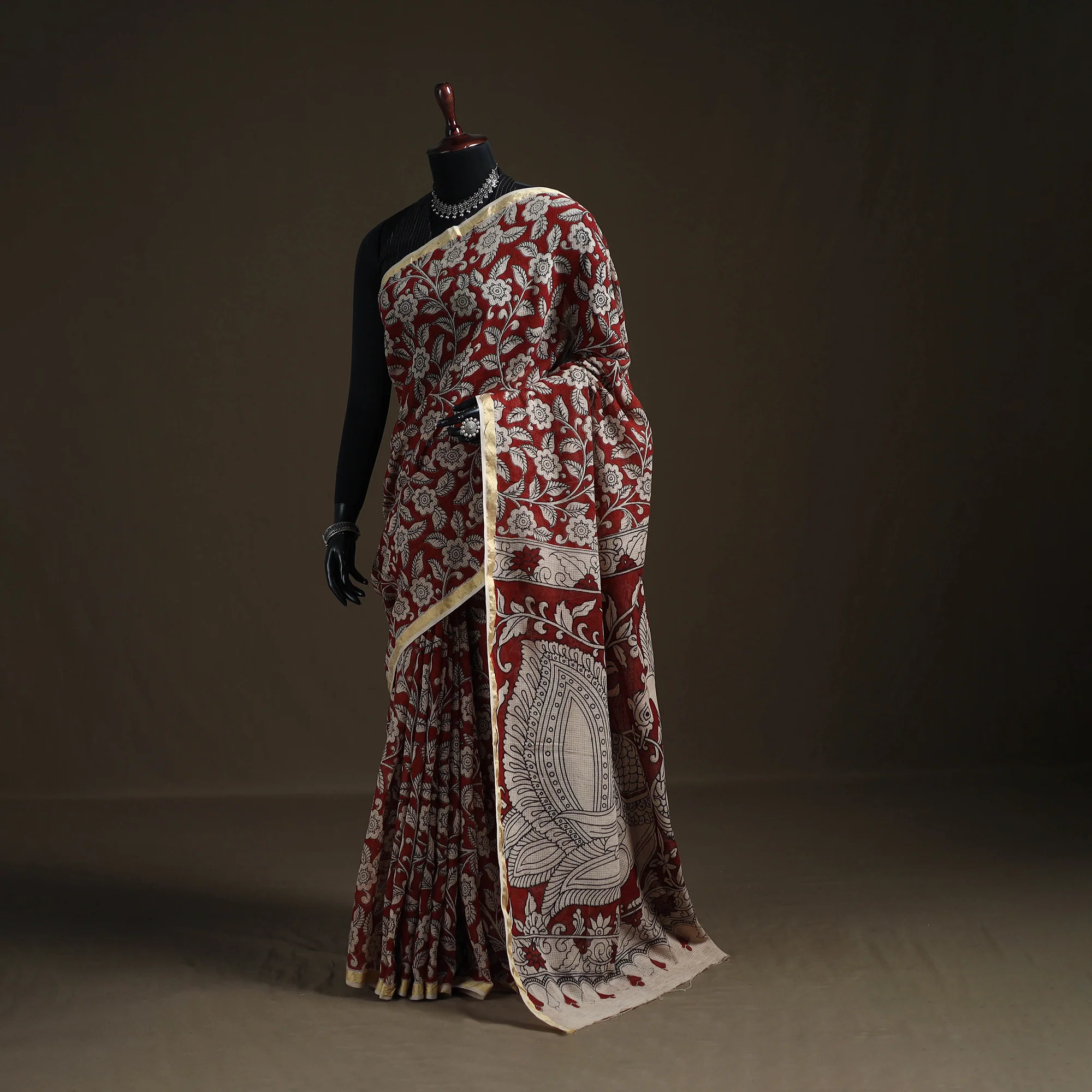 Kalamkari Printed Kota Doria Cotton Saree 23