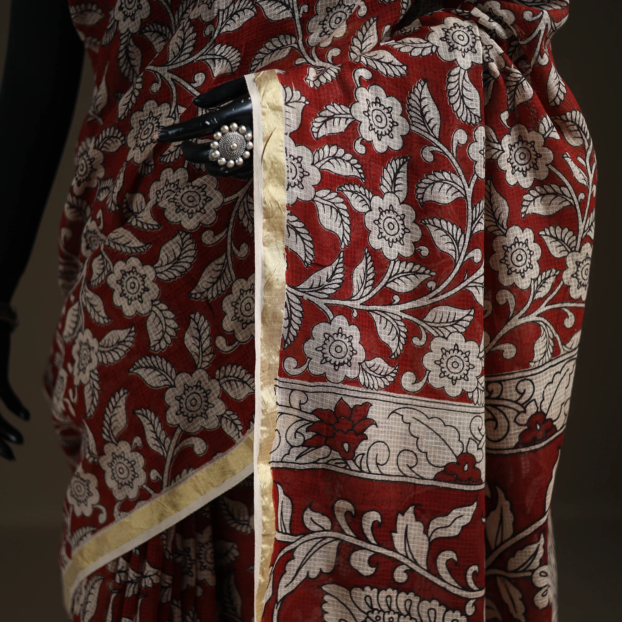 Kalamkari Printed Kota Doria Cotton Saree 23 - Image 3