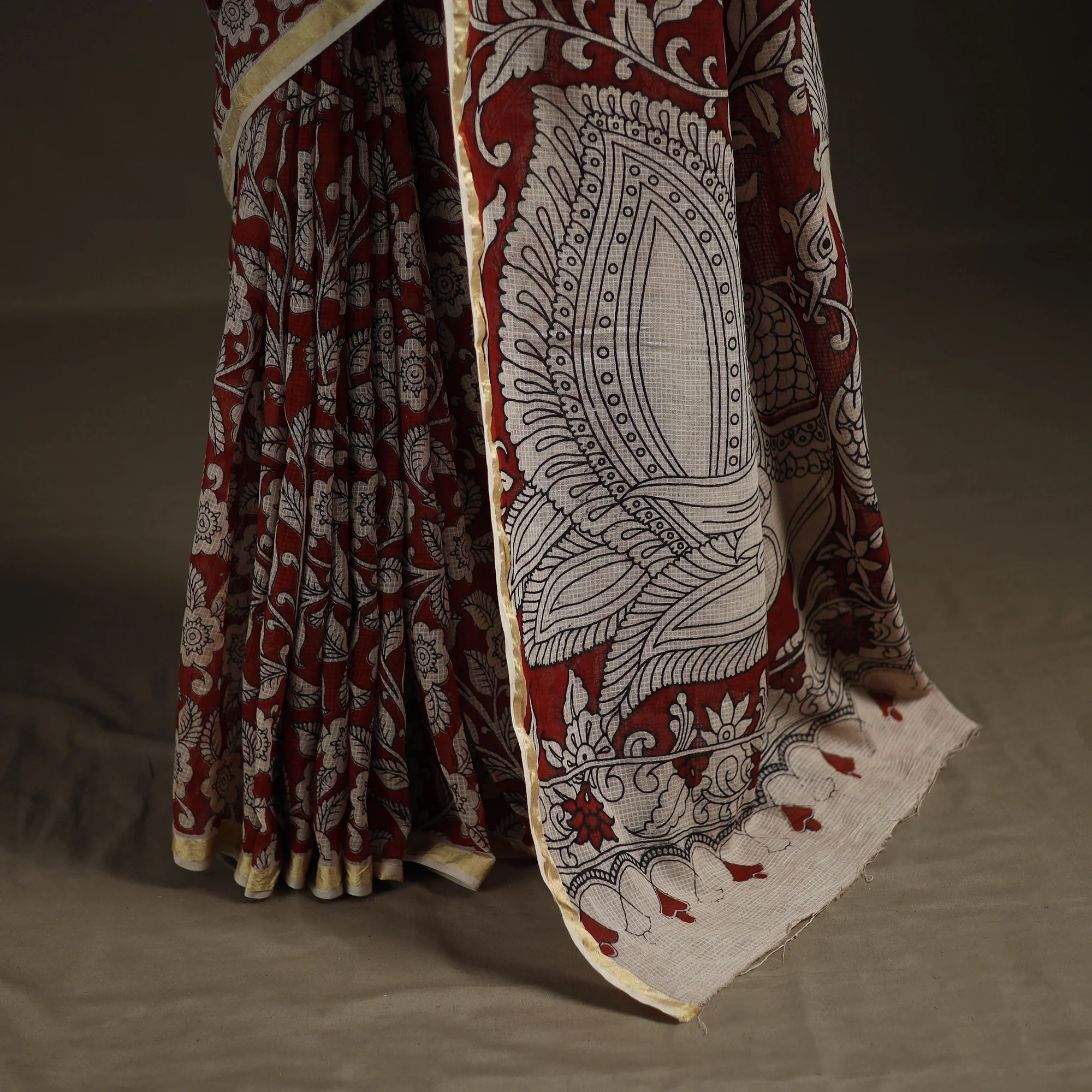 Kalamkari Printed Kota Doria Cotton Saree 23 - Image 4