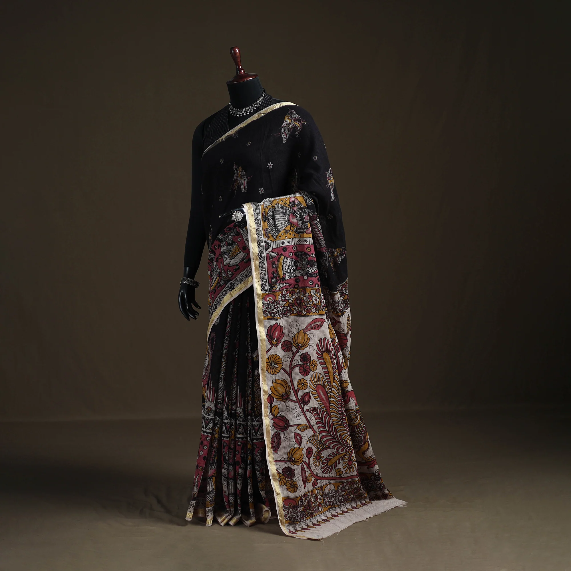 Kalamkari Printed Kota Doria Cotton Saree 24