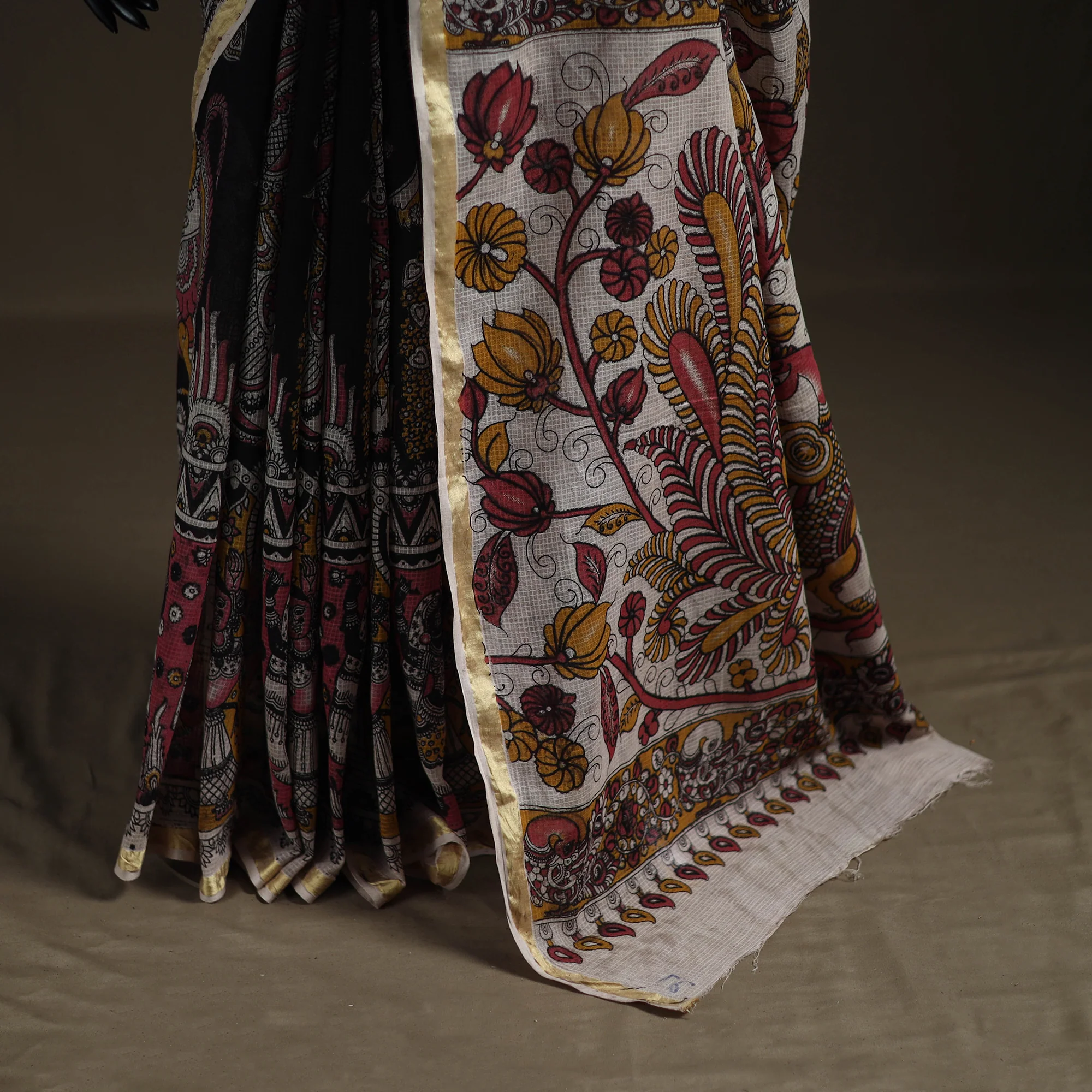 Kalamkari Printed Kota Doria Cotton Saree 24 - Image 4