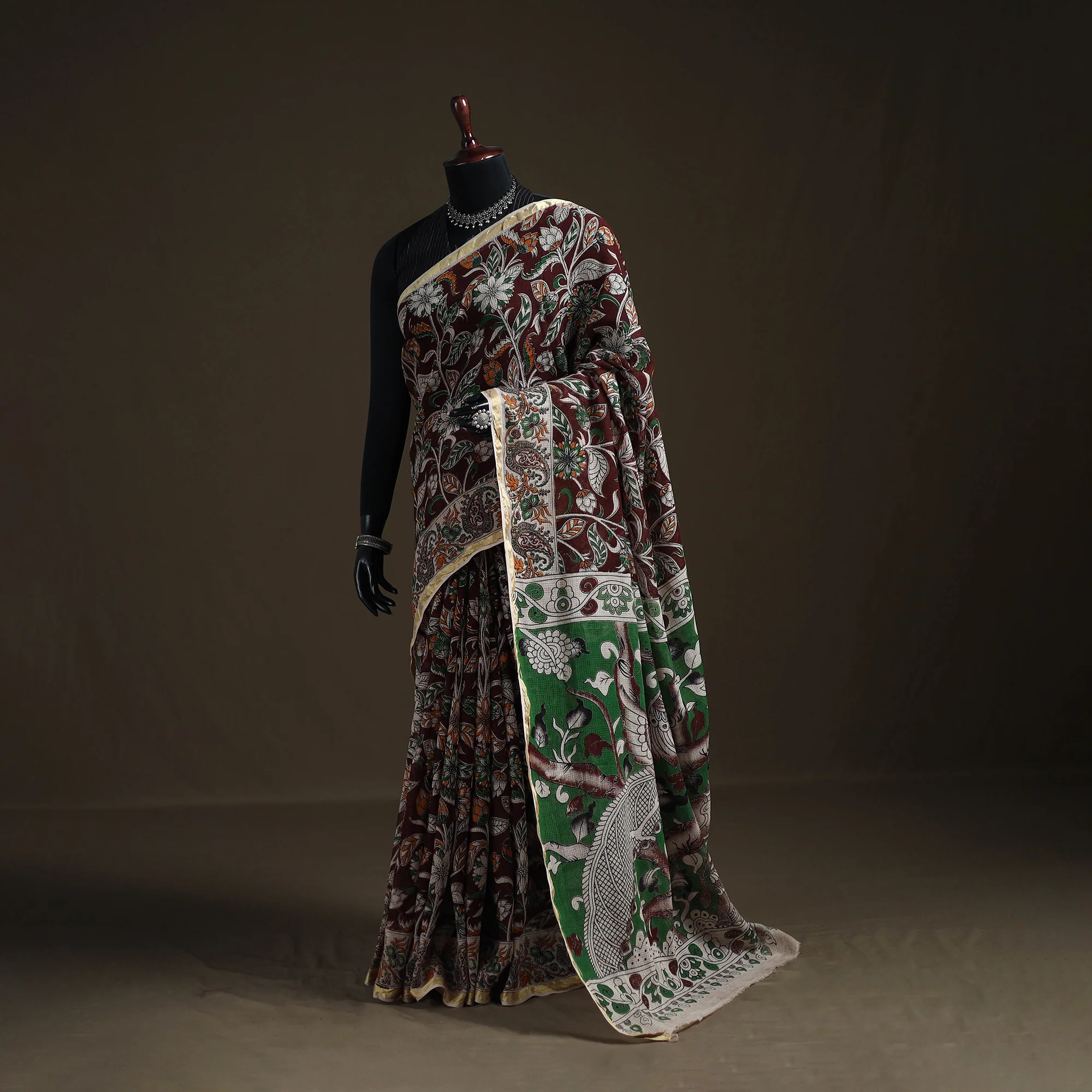 Kalamkari Printed Kota Doria Cotton Saree 25
