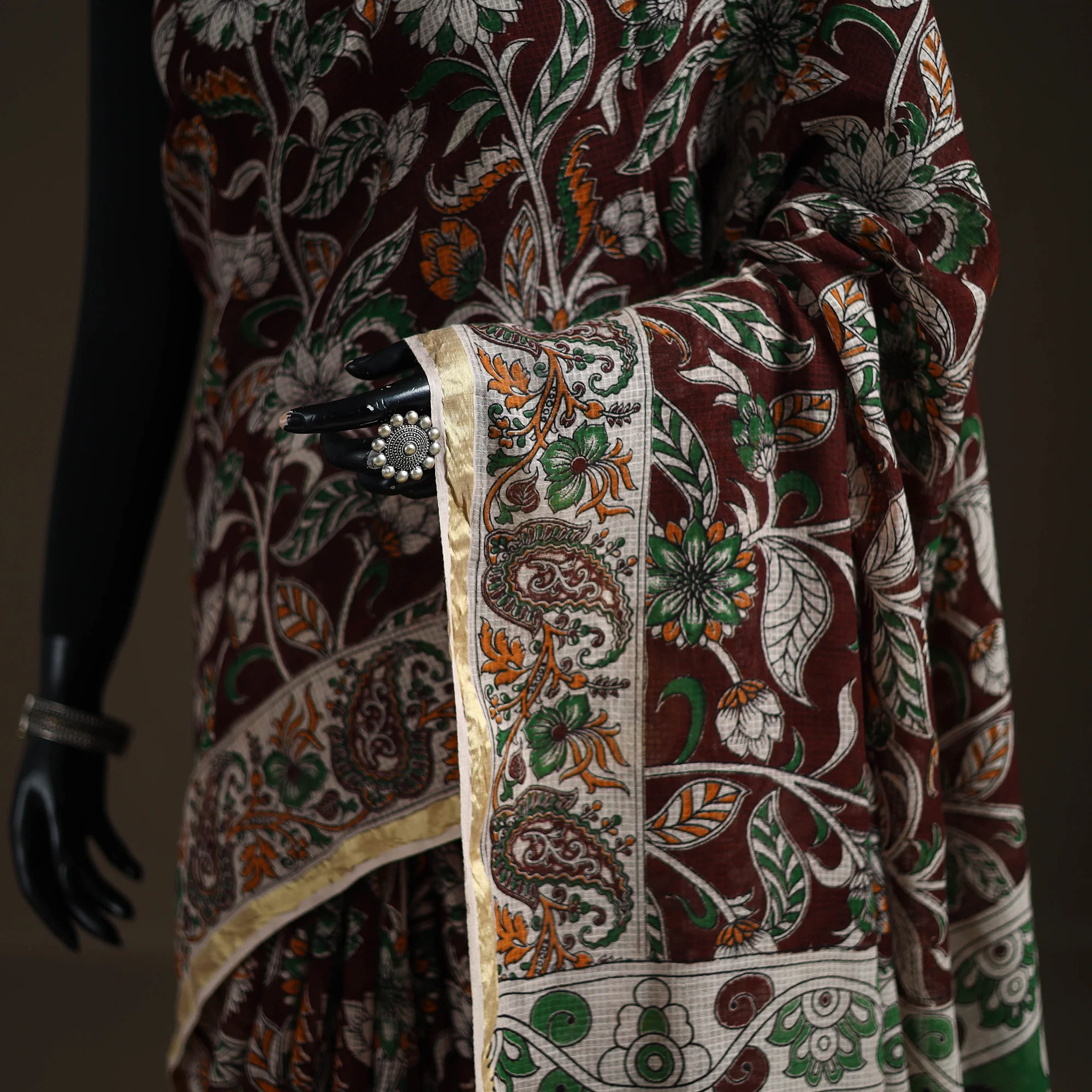 Kalamkari Printed Kota Doria Cotton Saree 25 - Image 3
