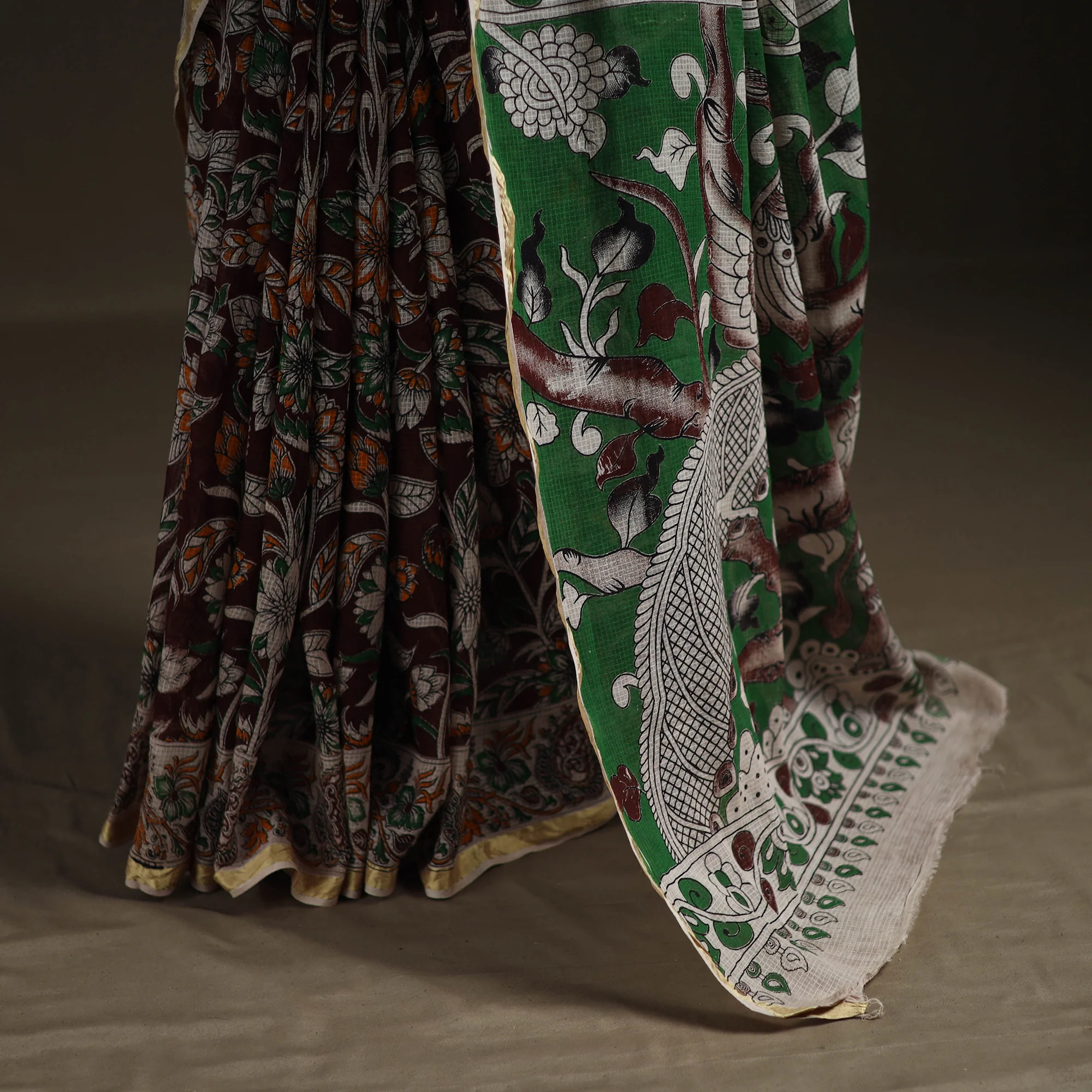 Kalamkari Printed Kota Doria Cotton Saree 25 - Image 4