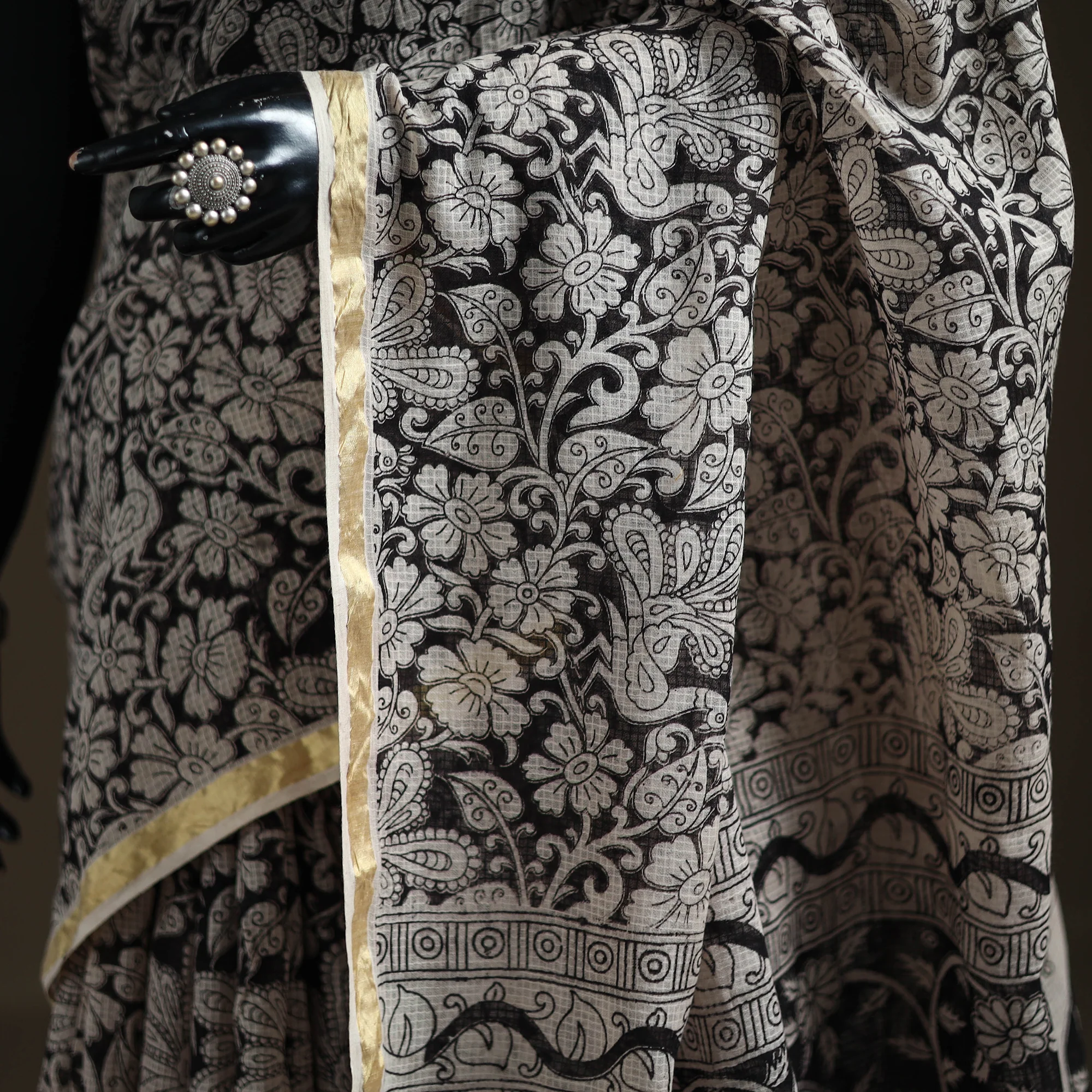 Kalamkari Printed Kota Doria Cotton Saree 26 - Image 3