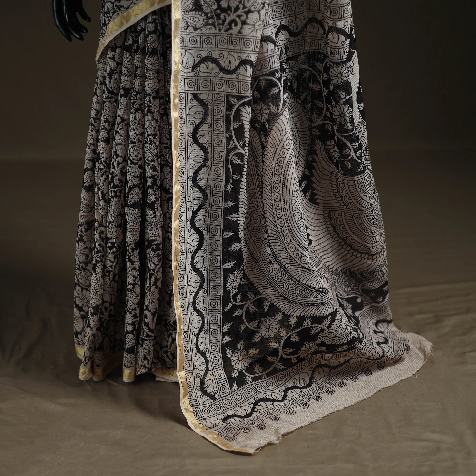 Kalamkari Printed Kota Doria Cotton Saree 26 - Image 4