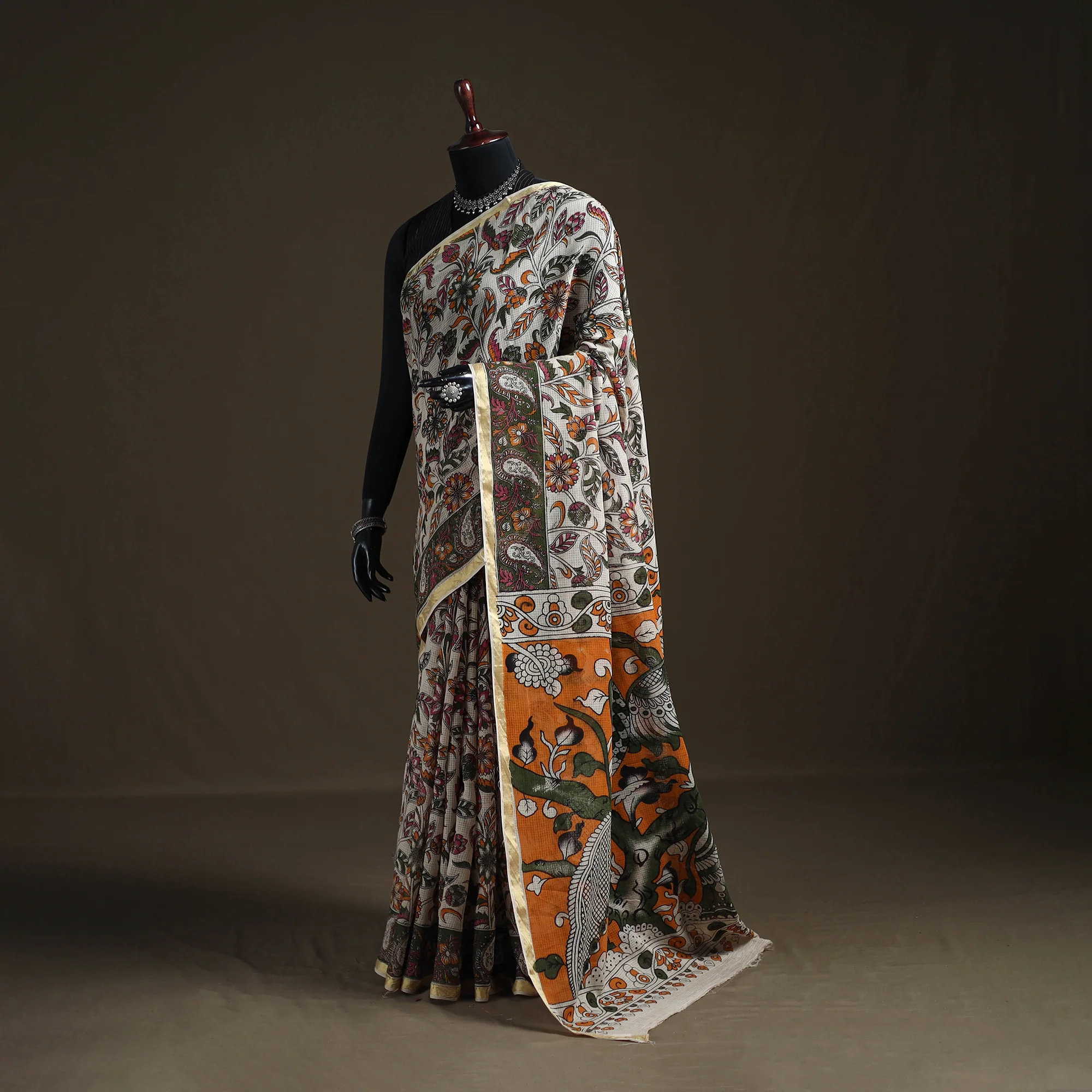 Kalamkari Printed Kota Doria Cotton Saree 27