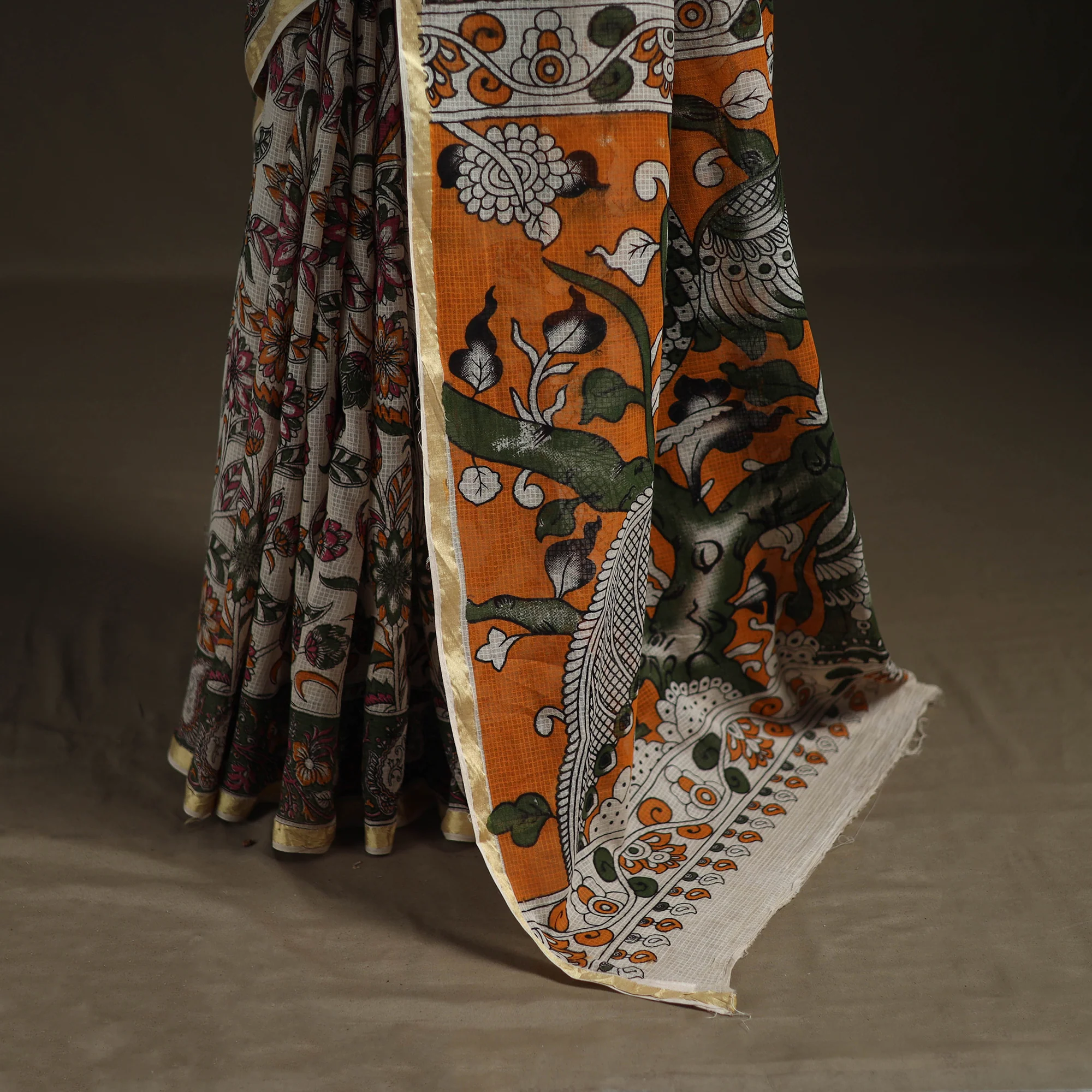 Kalamkari Printed Kota Doria Cotton Saree 27 - Image 4