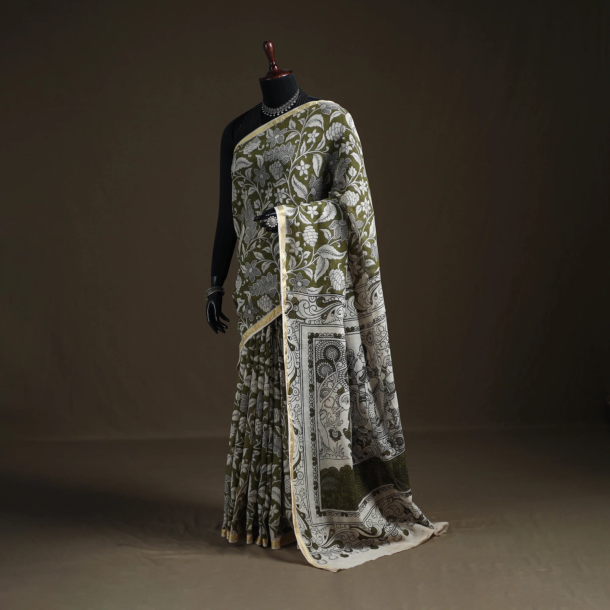 Kalamkari Printed Kota Doria Cotton Saree 28