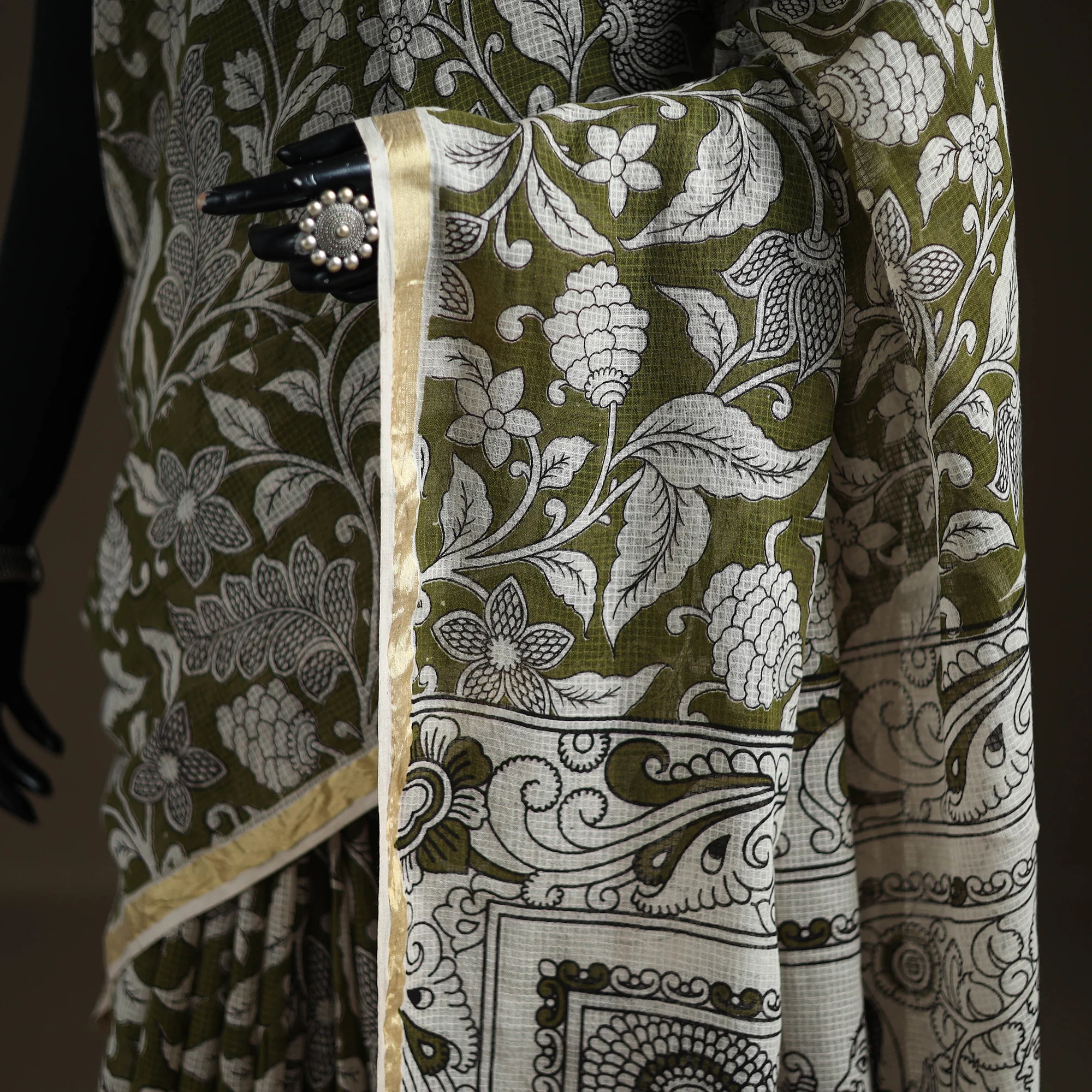 Kalamkari Printed Kota Doria Cotton Saree 28 - Image 3
