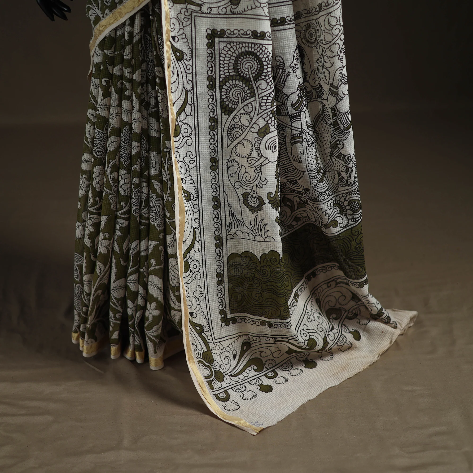 Kalamkari Printed Kota Doria Cotton Saree 28 - Image 4