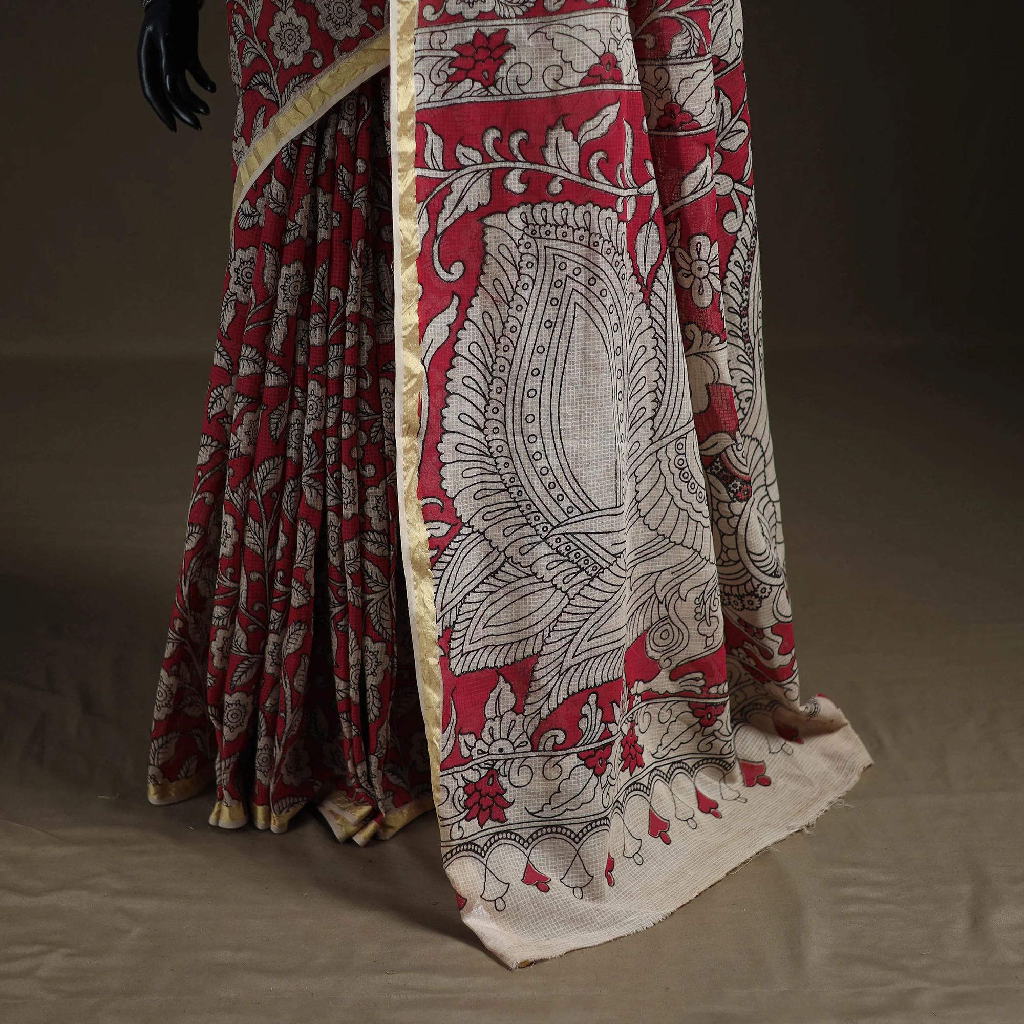 Kalamkari Printed Kota Doria Cotton Saree 29 - Image 3