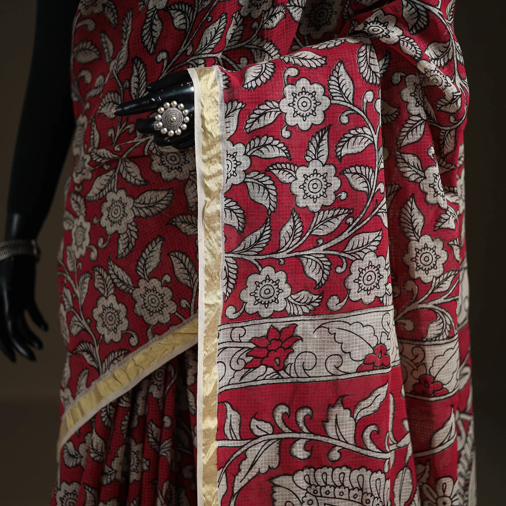 Kalamkari Printed Kota Doria Cotton Saree 29 - Image 5