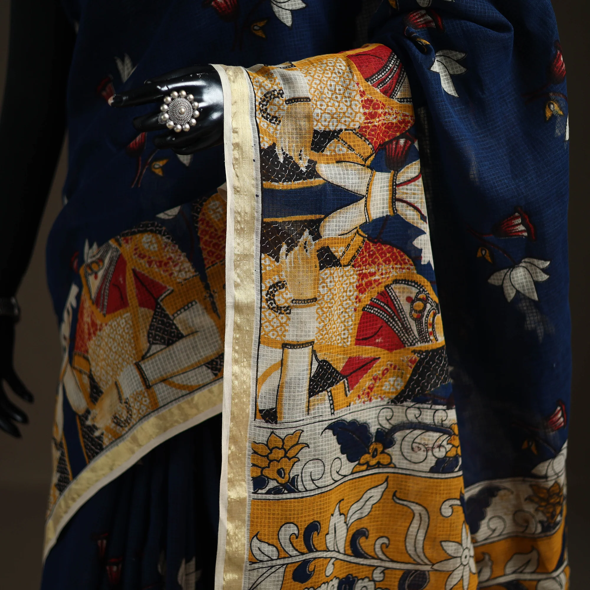 Kalamkari Printed Kota Doria Cotton Saree 30 - Image 3