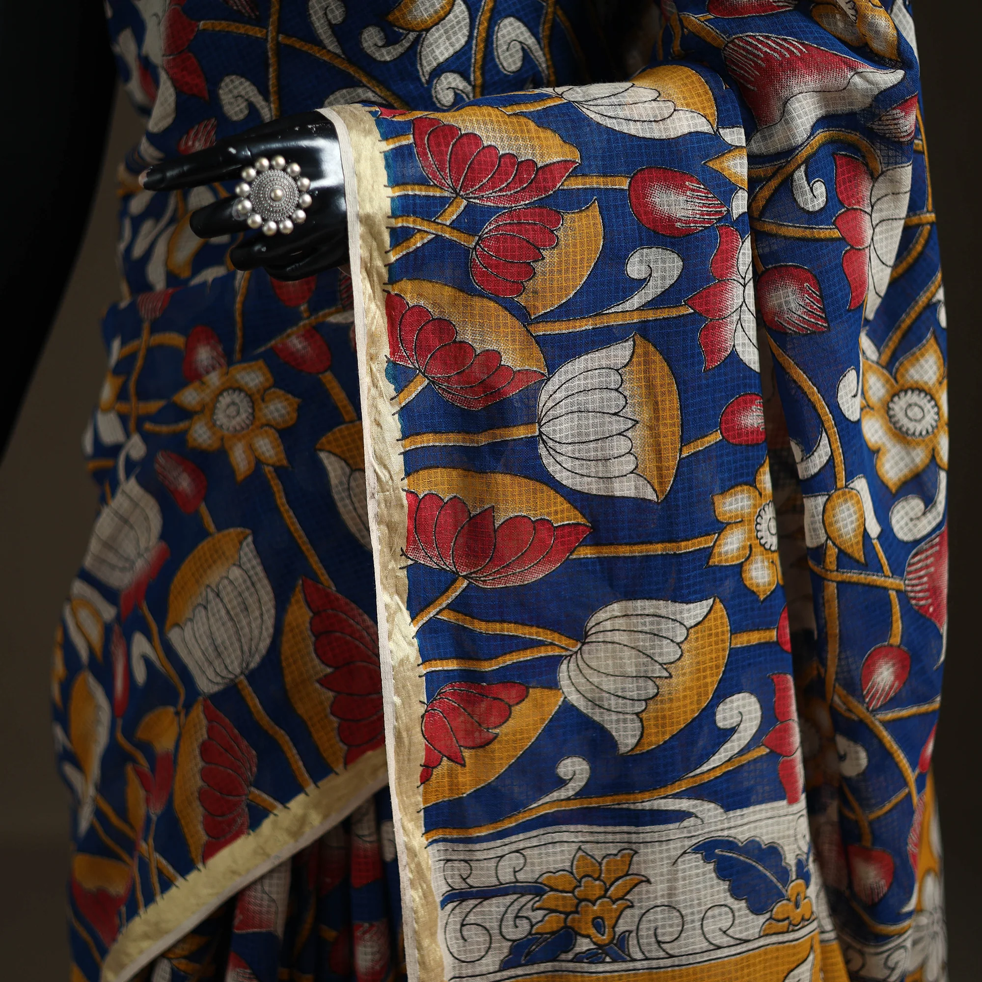 Kalamkari Printed Kota Doria Cotton Saree 31 - Image 3