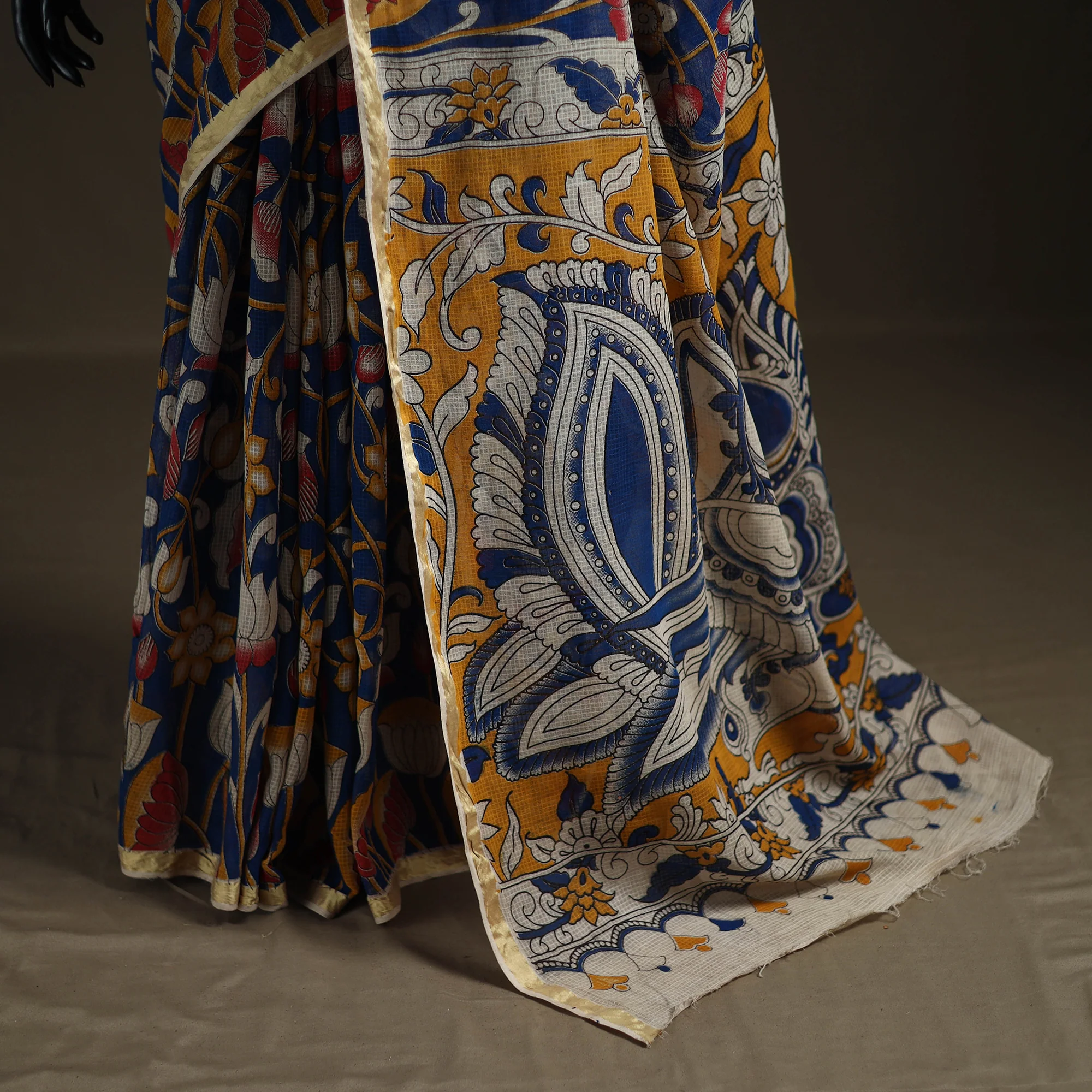Kalamkari Printed Kota Doria Cotton Saree 31 - Image 4