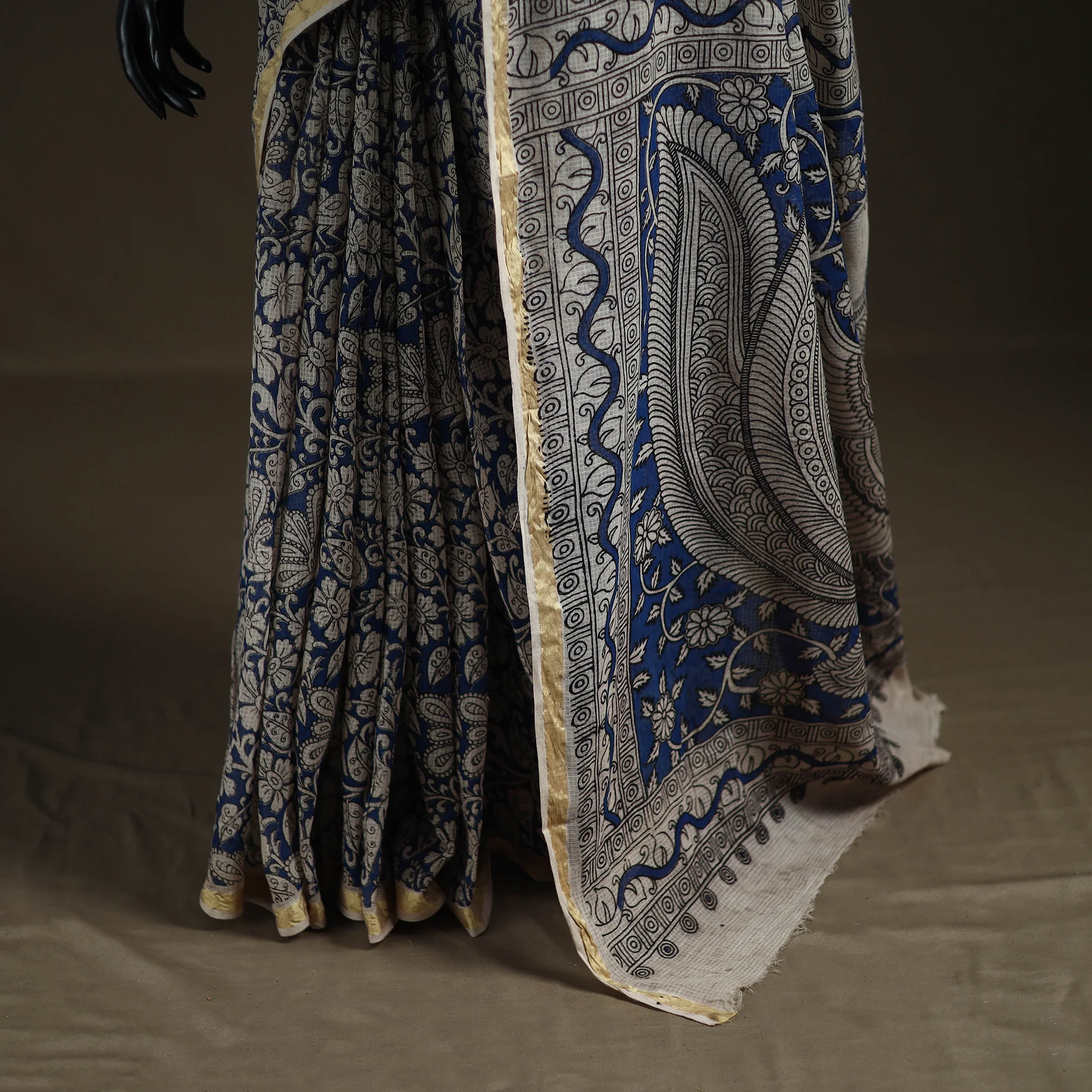 Kalamkari Printed Kota Doria Cotton Saree 34 - Image 4