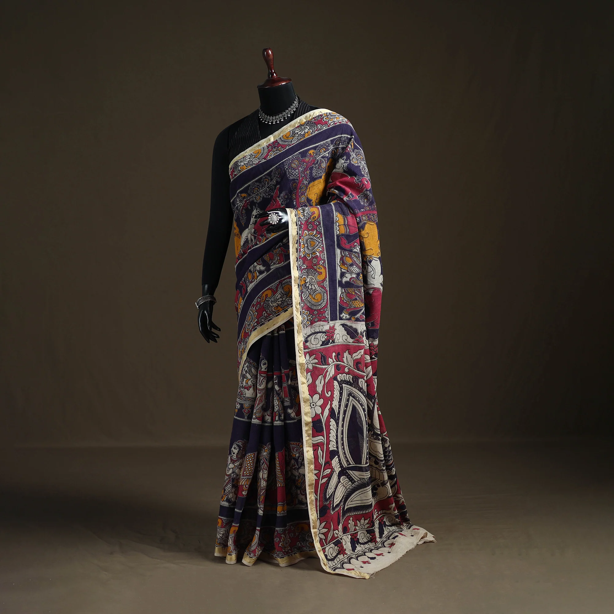 Kalamkari Printed Kota Doria Cotton Saree 35