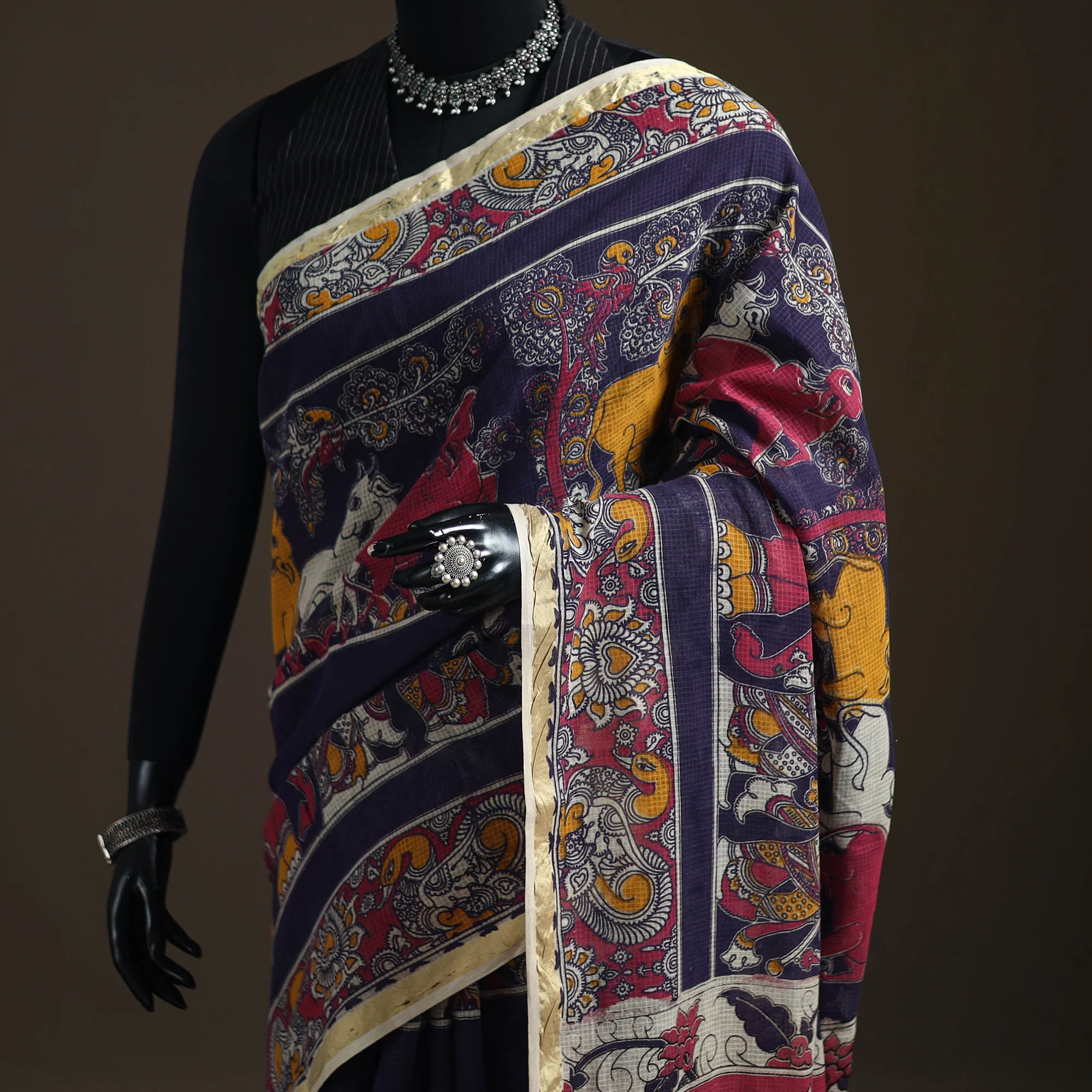 Kalamkari Printed Kota Doria Cotton Saree 35 - Image 2