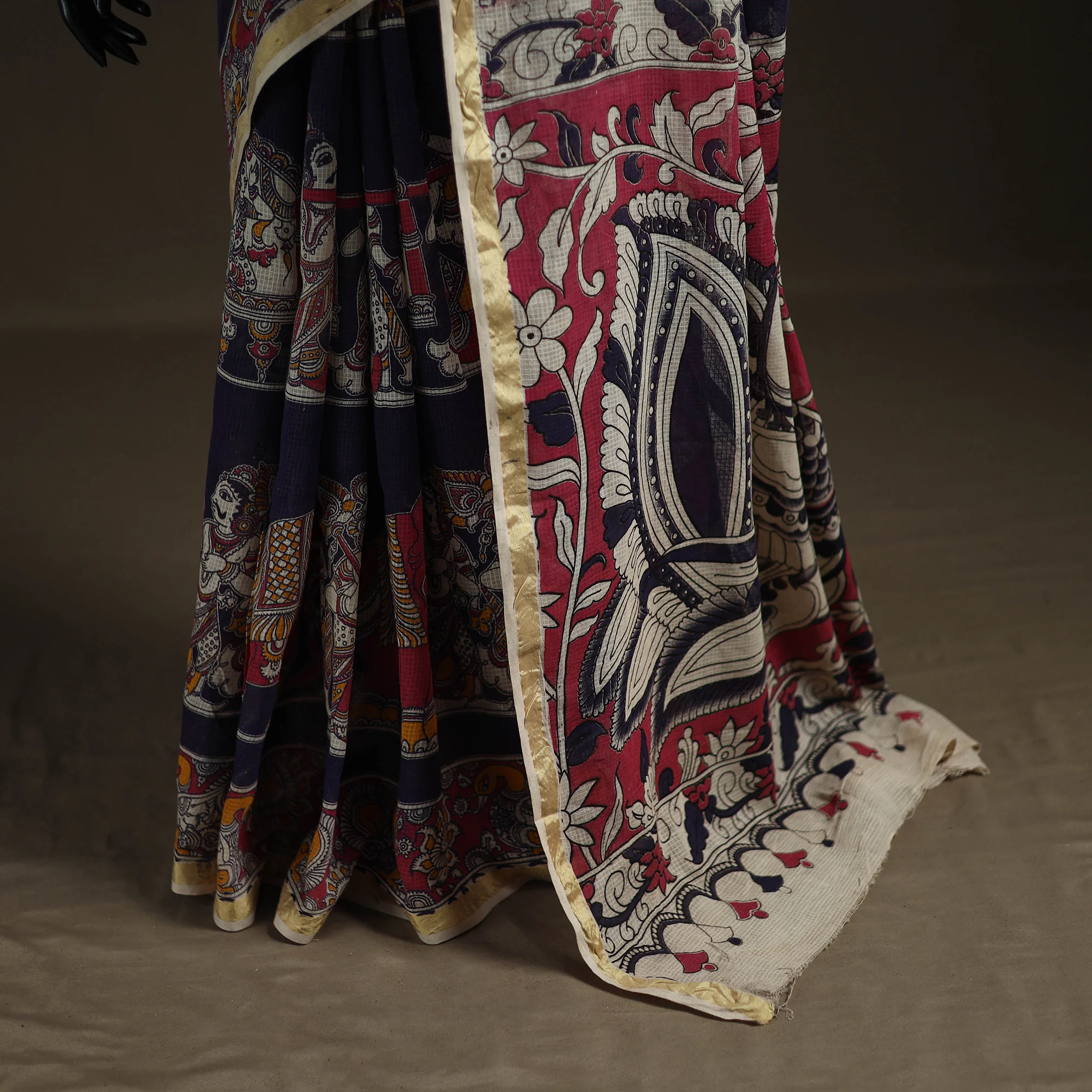 Kalamkari Printed Kota Doria Cotton Saree 35 - Image 4