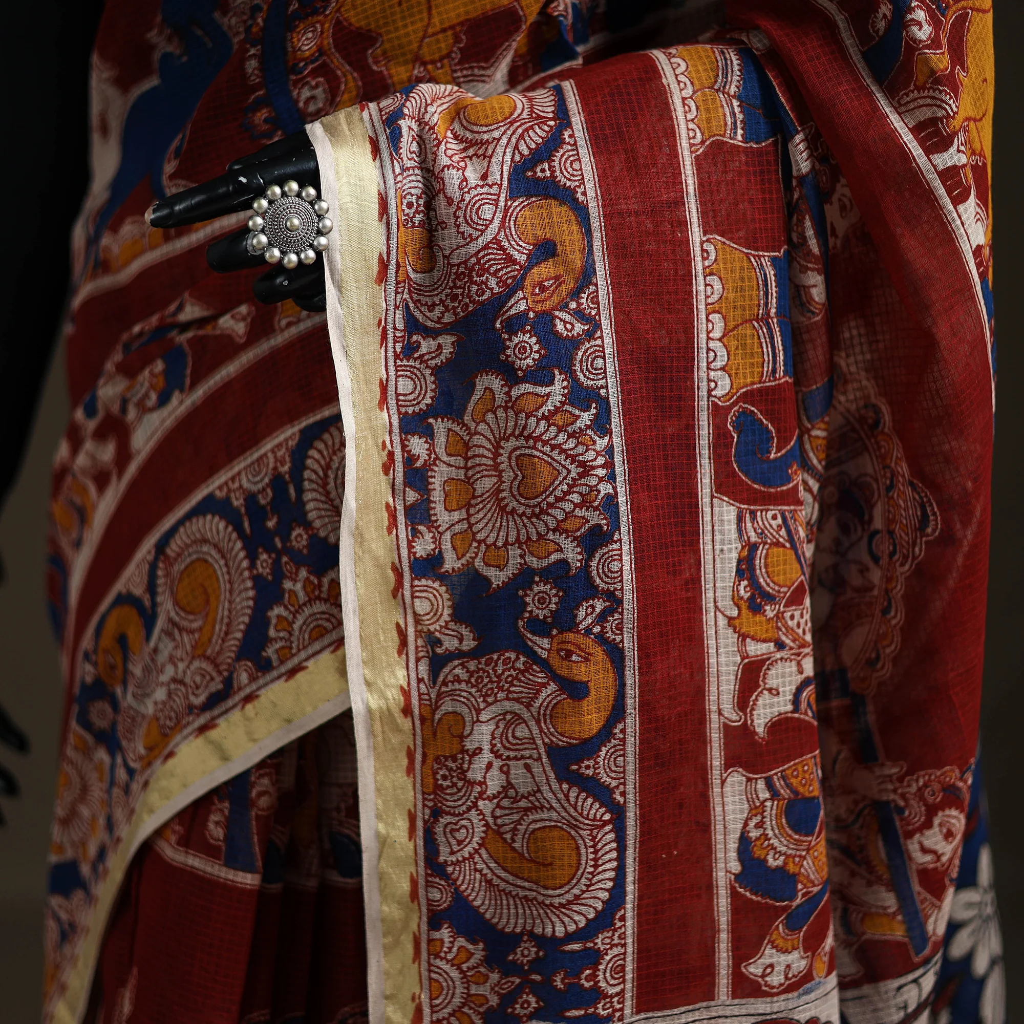 Kalamkari Printed Kota Doria Cotton Saree 36 - Image 3