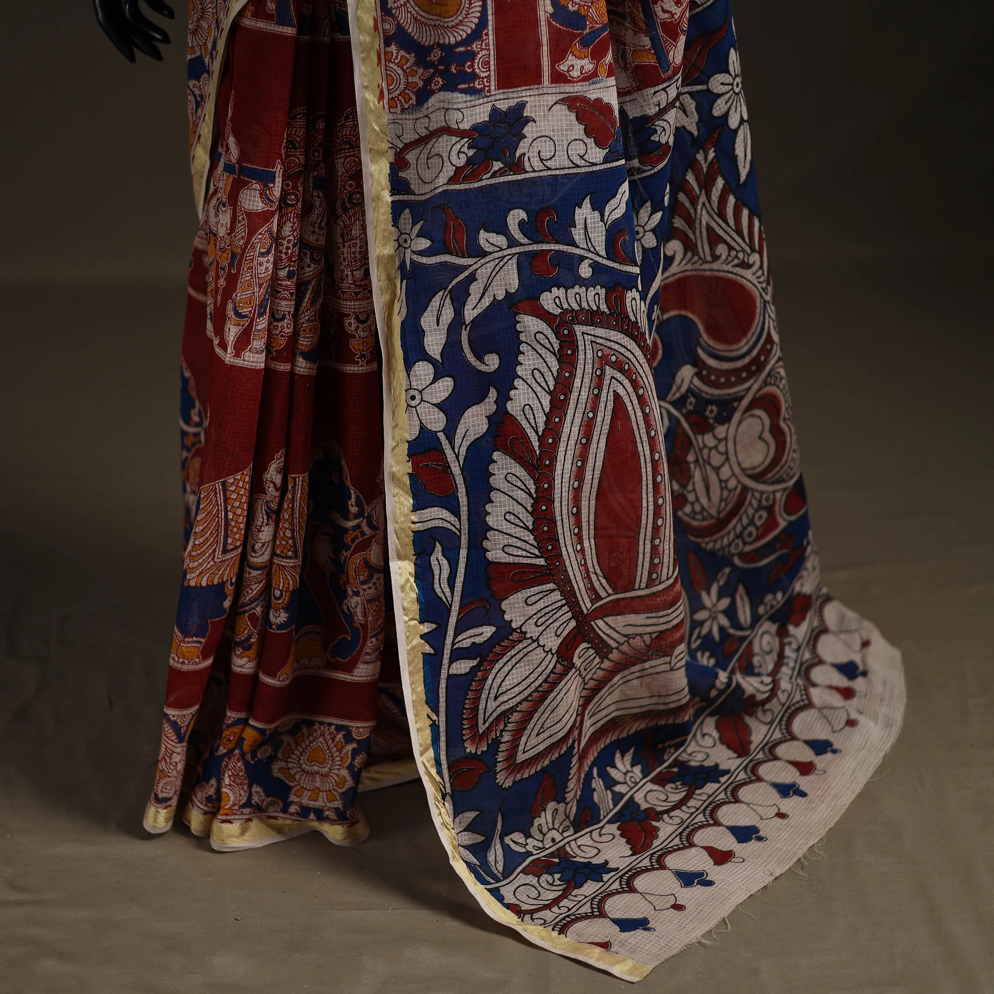 Kalamkari Printed Kota Doria Cotton Saree 36 - Image 4