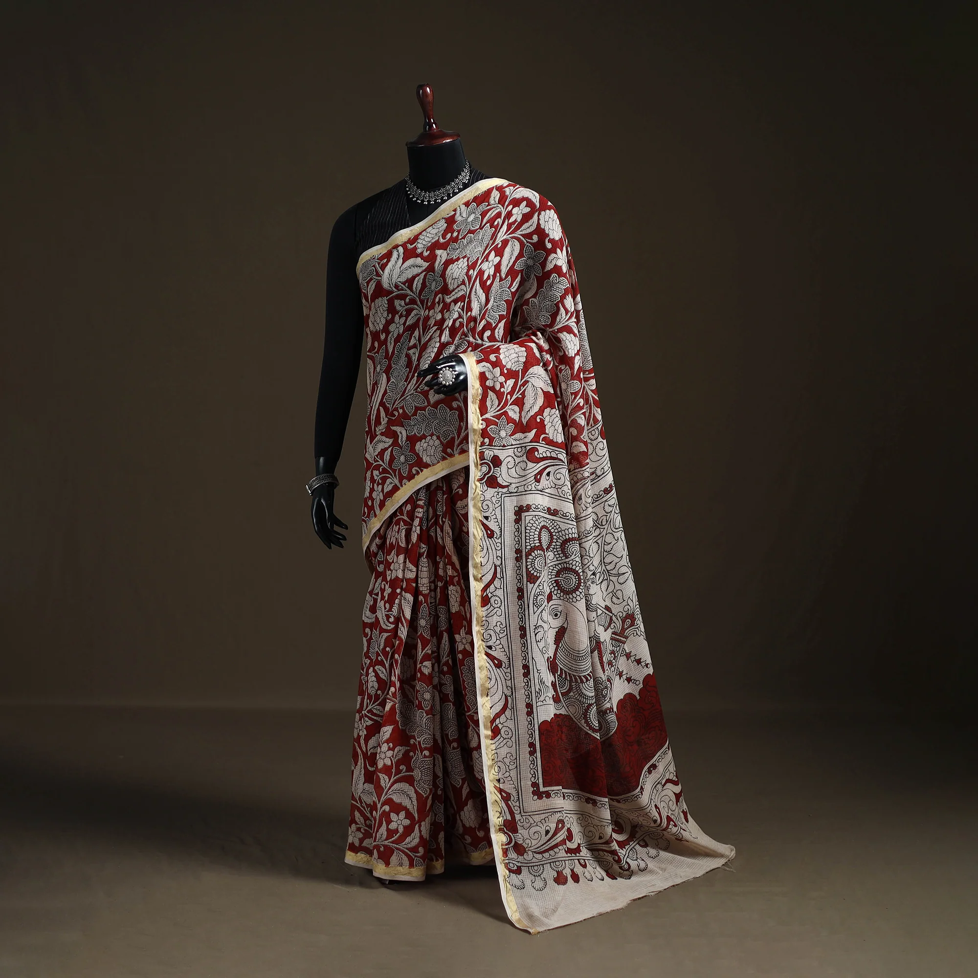Kalamkari Printed Kota Doria Cotton Saree 37