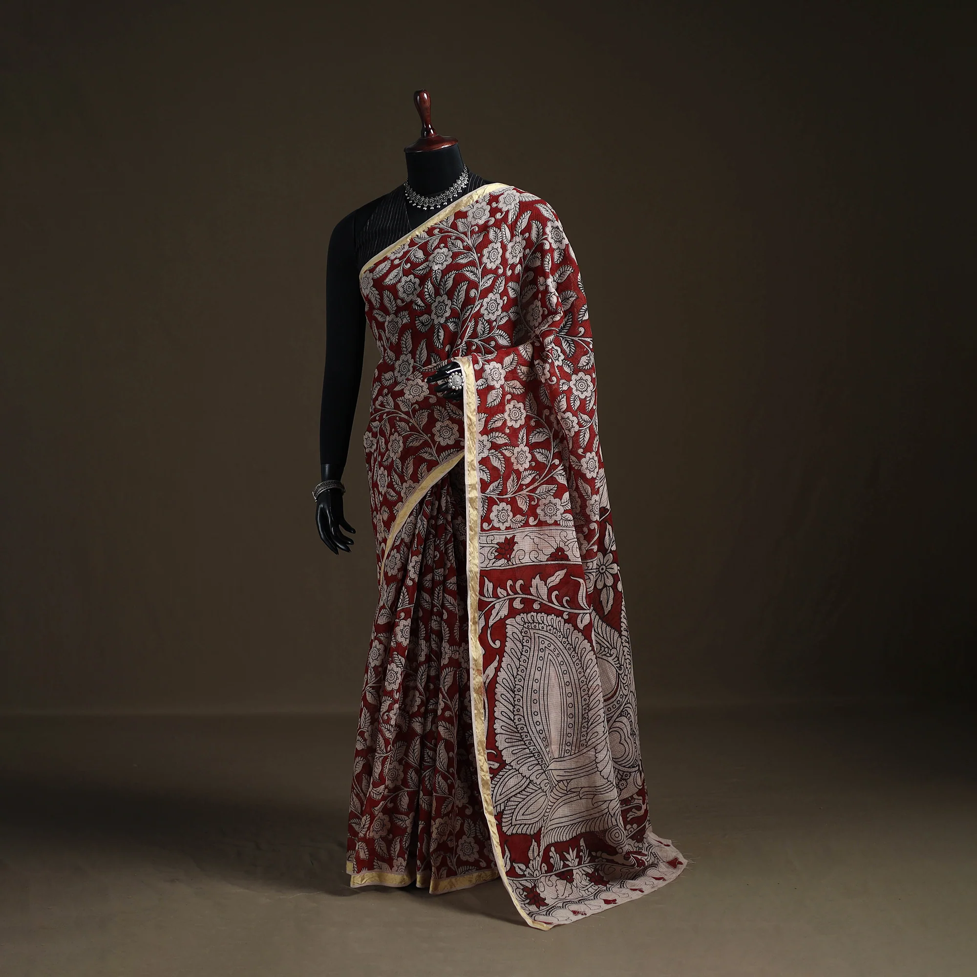 Kalamkari Printed Kota Doria Cotton Saree 38