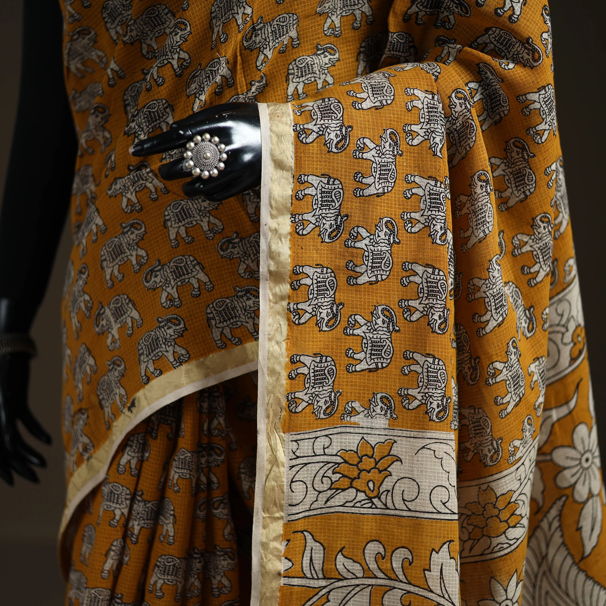 Kalamkari Printed Kota Doria Cotton Saree 39 - Image 3