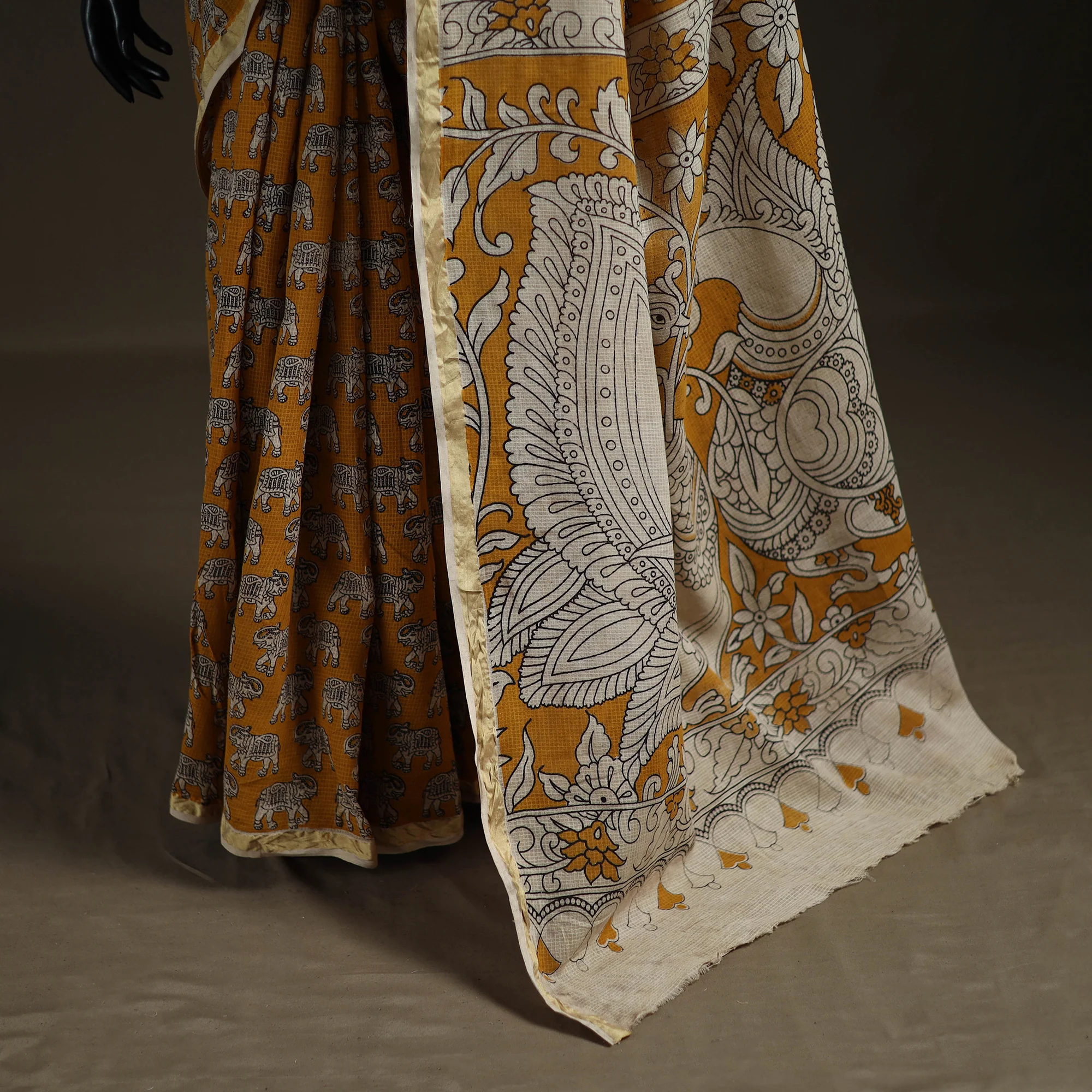 Kalamkari Printed Kota Doria Cotton Saree 39 - Image 4
