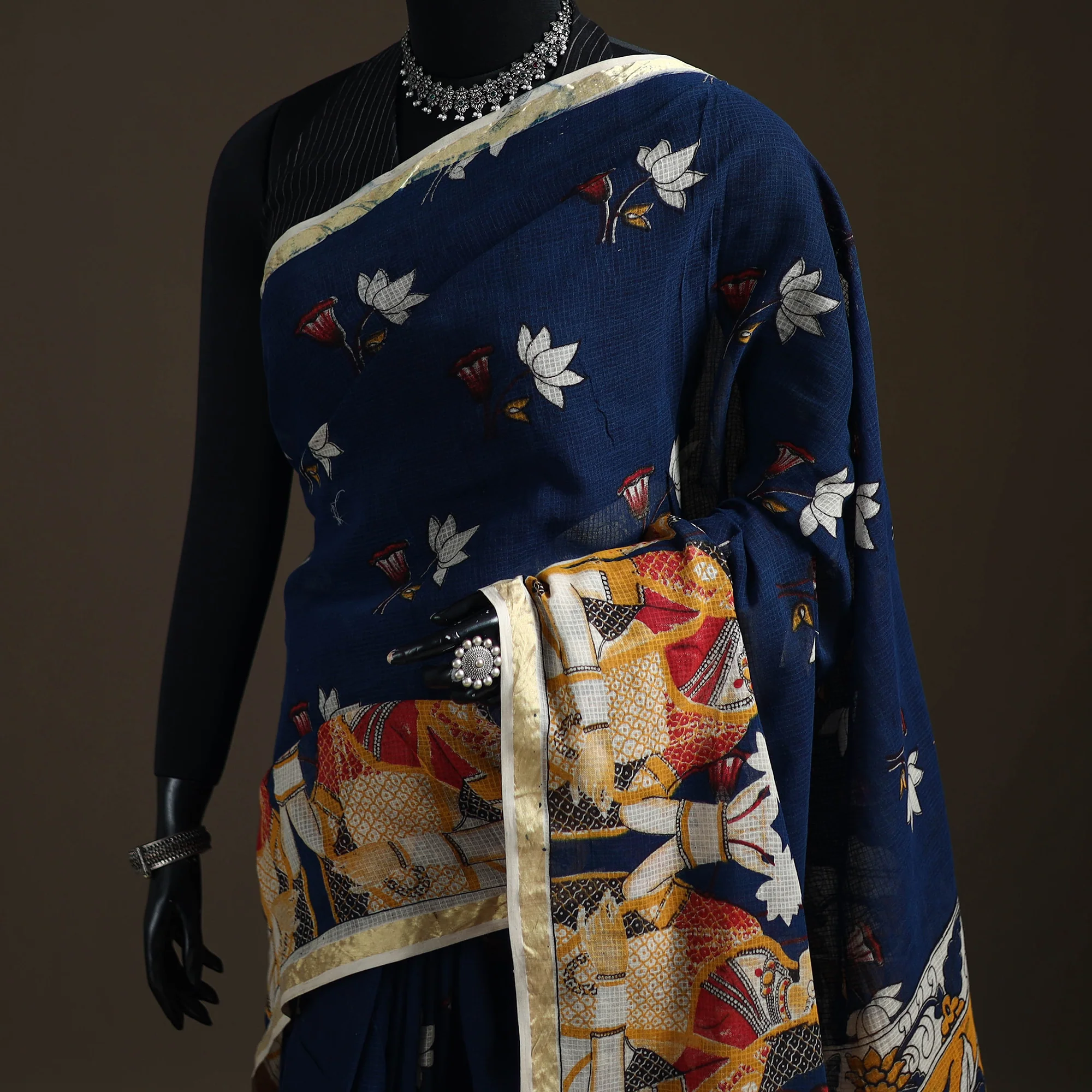 Kalamkari Printed Kota Doria Cotton Saree 40 - Image 2