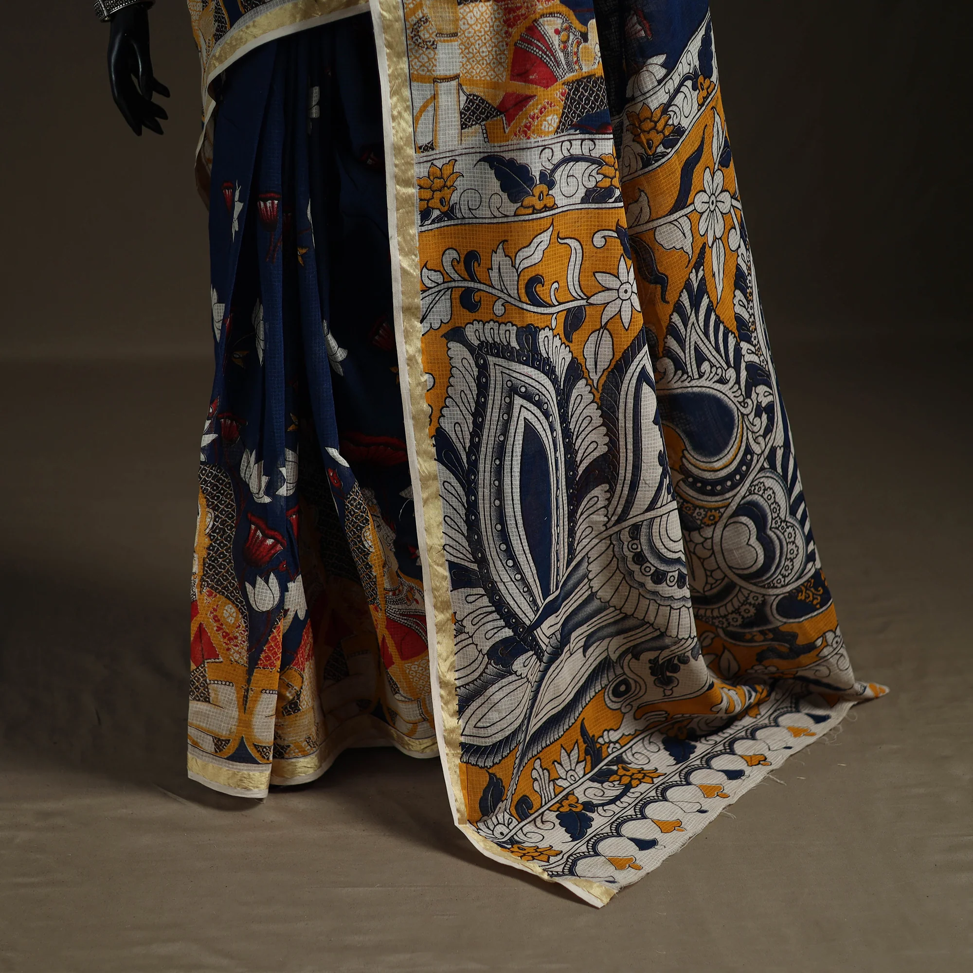 Kalamkari Printed Kota Doria Cotton Saree 40 - Image 4