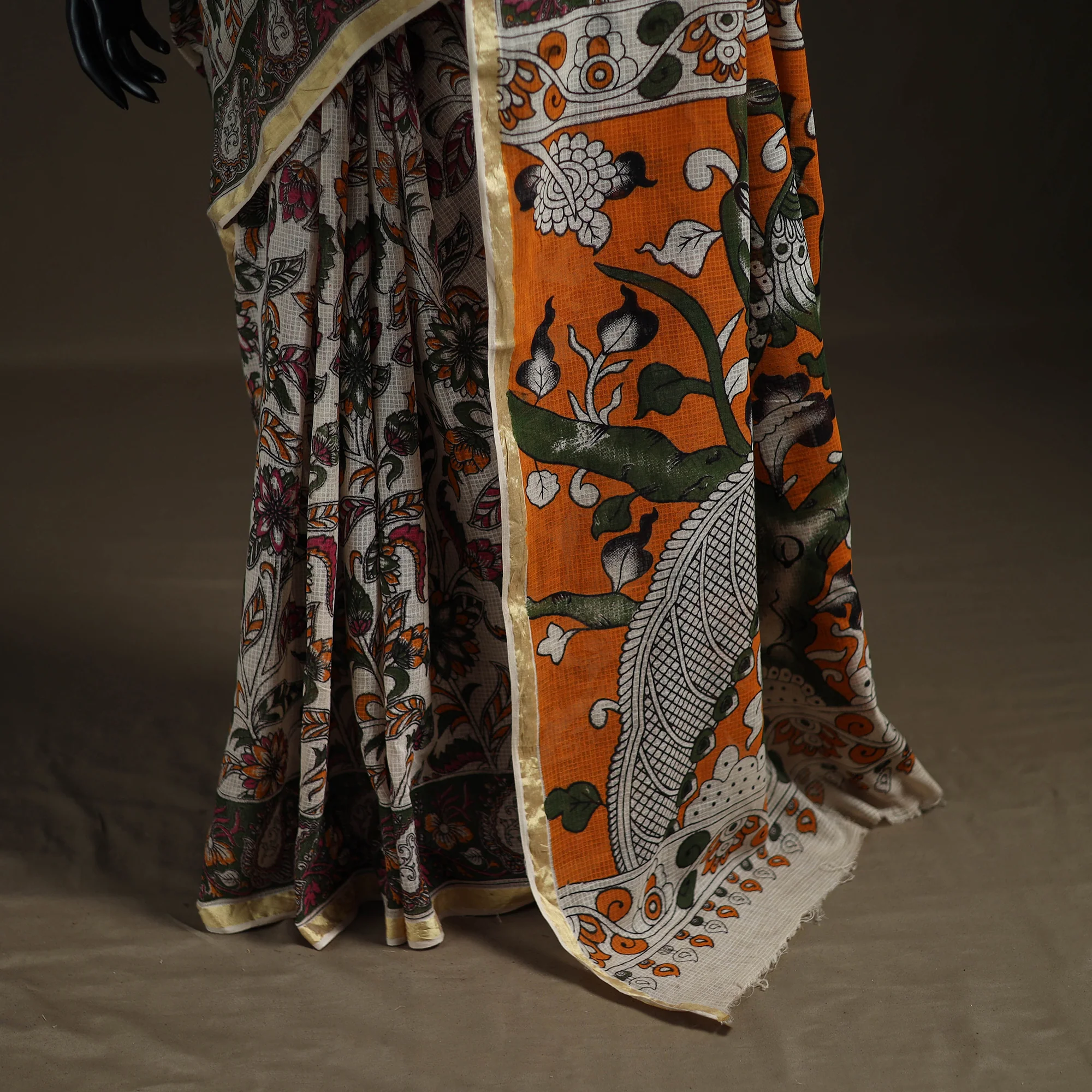 Kalamkari Printed Kota Doria Cotton Saree 42 - Image 4