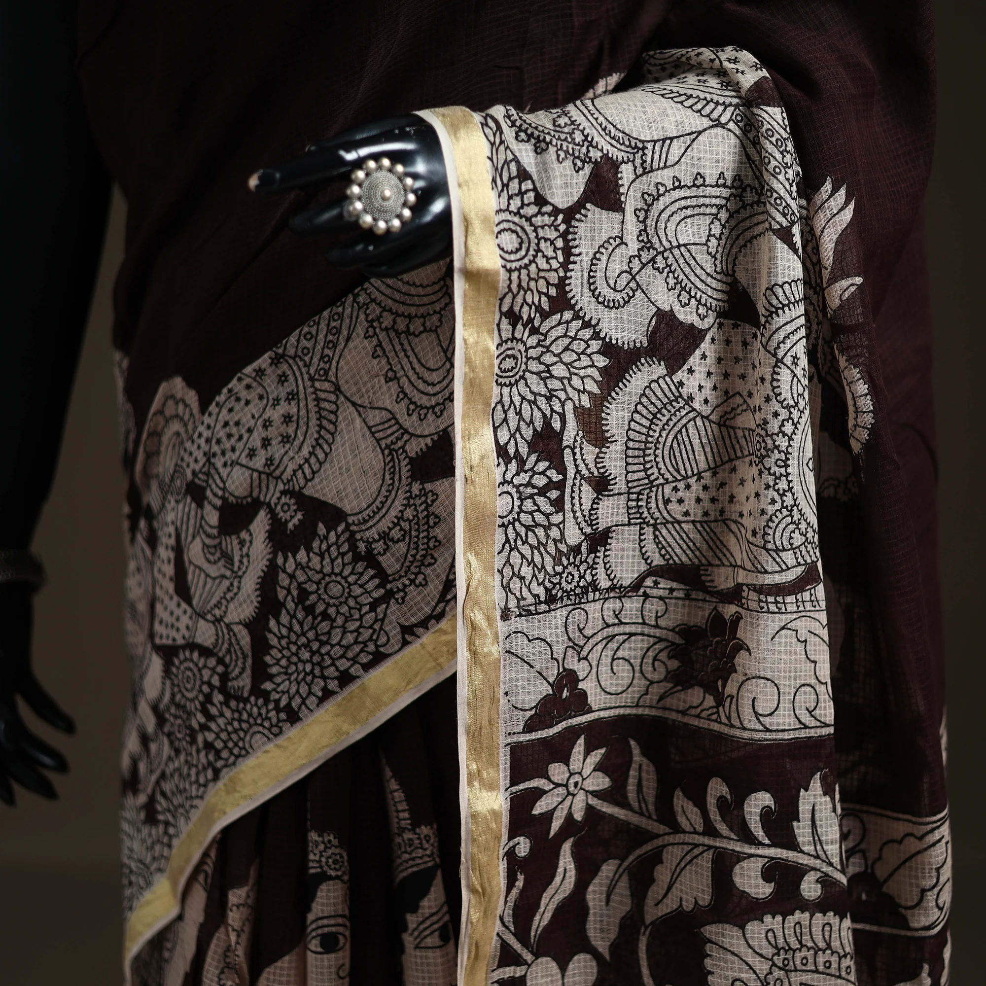Kalamkari Printed Kota Doria Cotton Saree 43 - Image 3