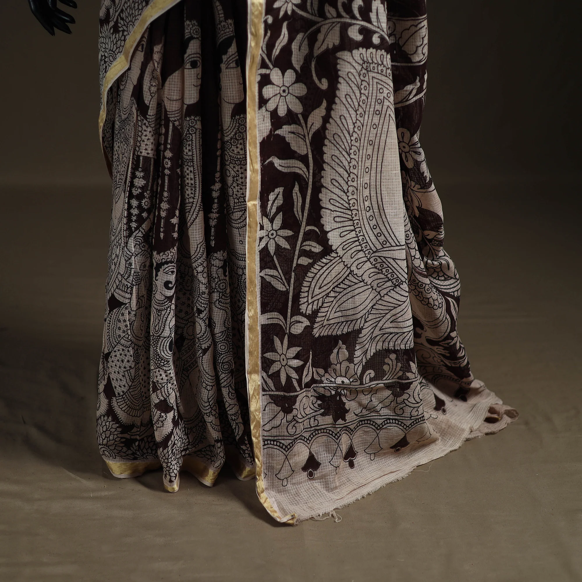 Kalamkari Printed Kota Doria Cotton Saree 43 - Image 4