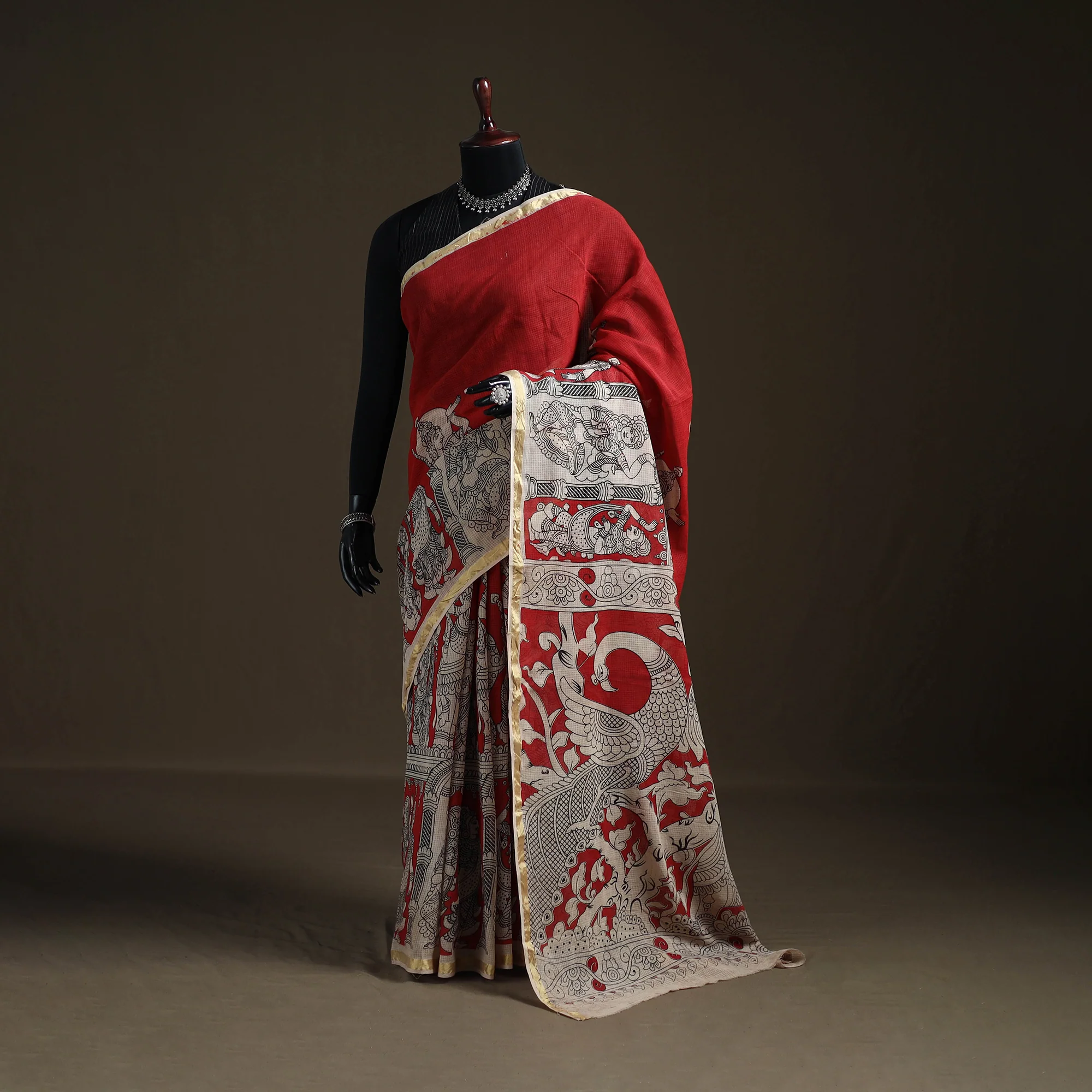 Kalamkari Printed Kota Doria Cotton Saree 44