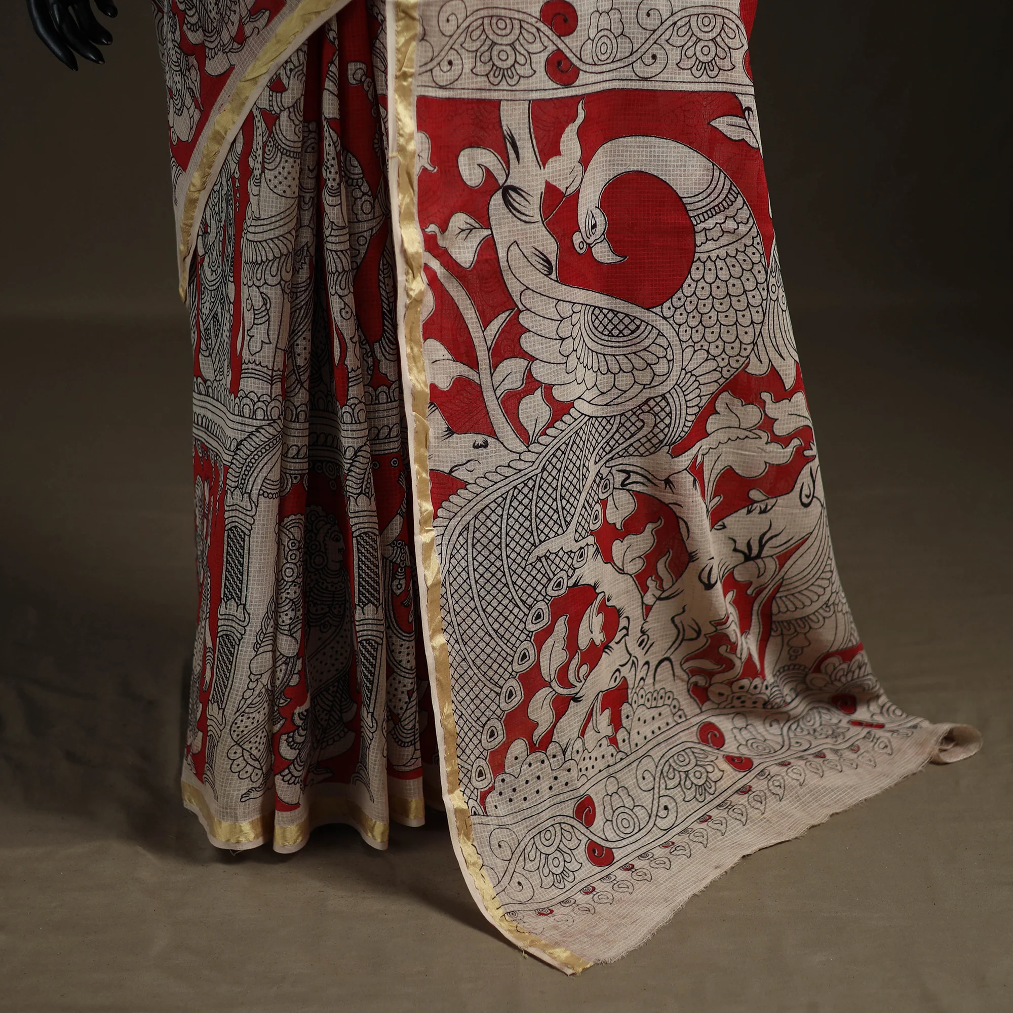 Kalamkari Printed Kota Doria Cotton Saree 44 - Image 4
