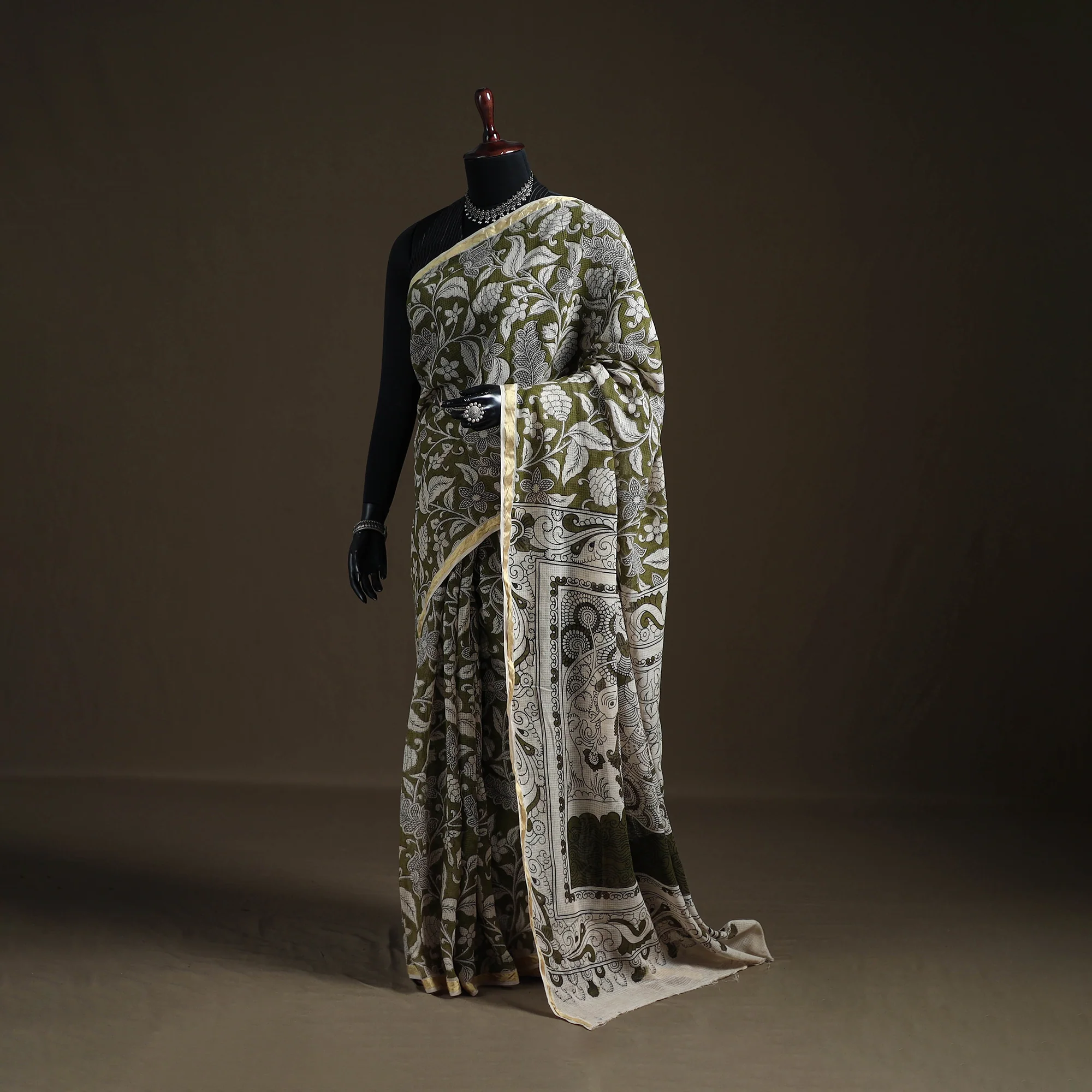 Kalamkari Printed Kota Doria Cotton Saree 45