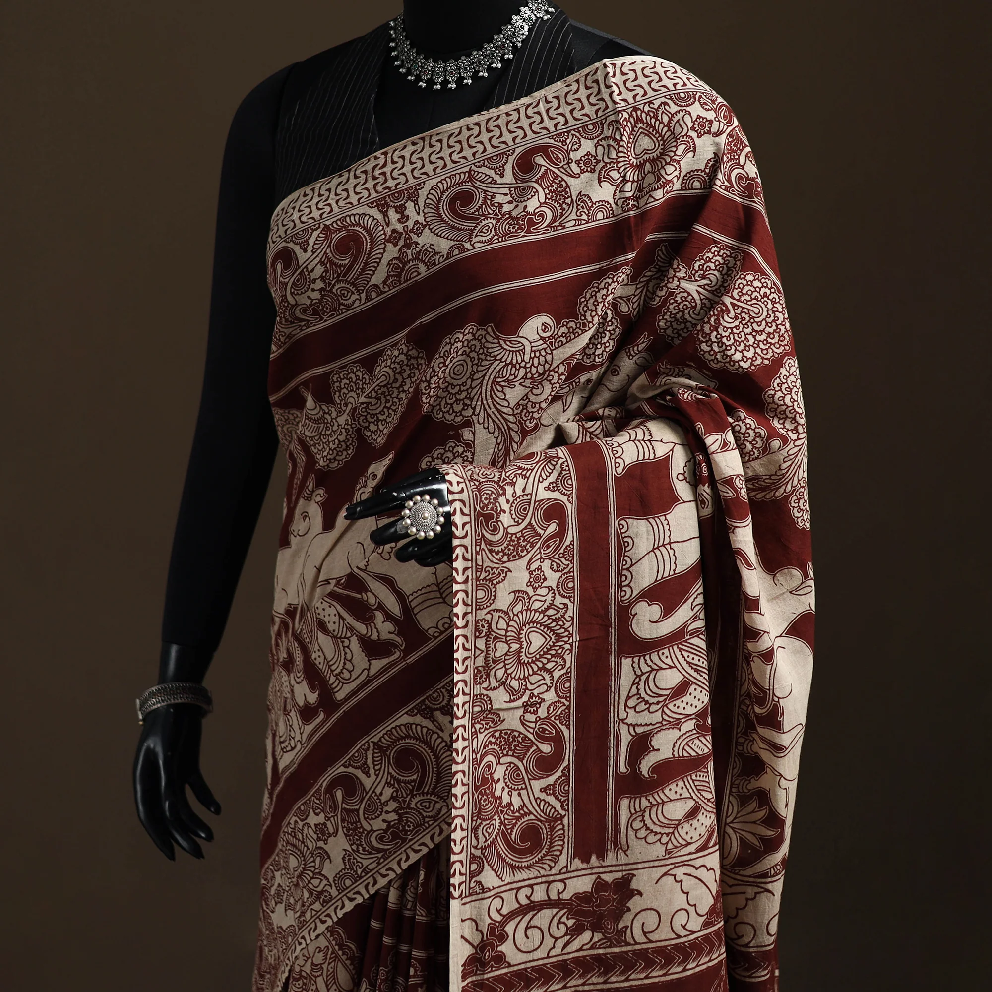 Kalamkari Printed Pure Mul Cotton Saree 16 - Image 2