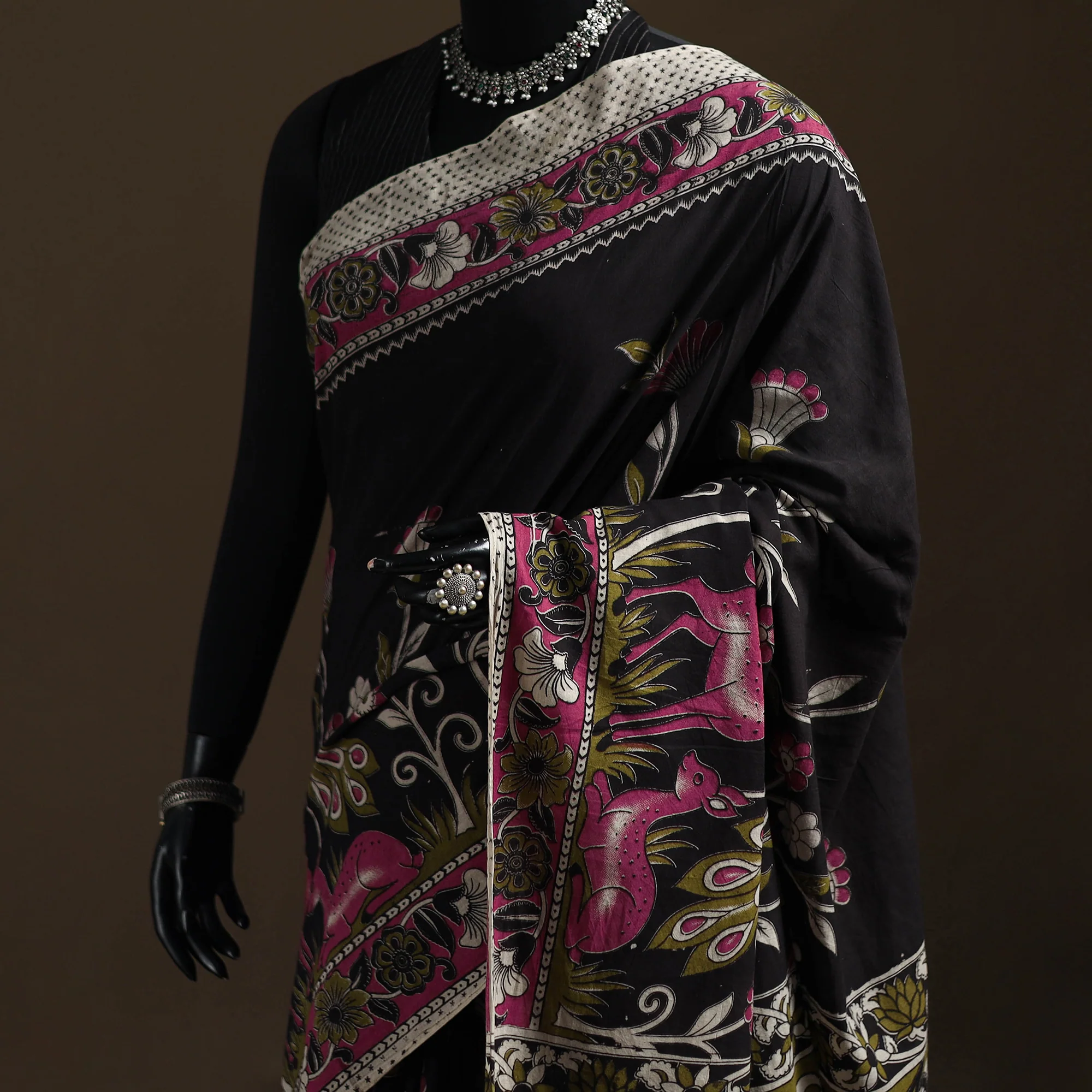 Kalamkari Printed Pure Mul Cotton Saree 21 - Image 2