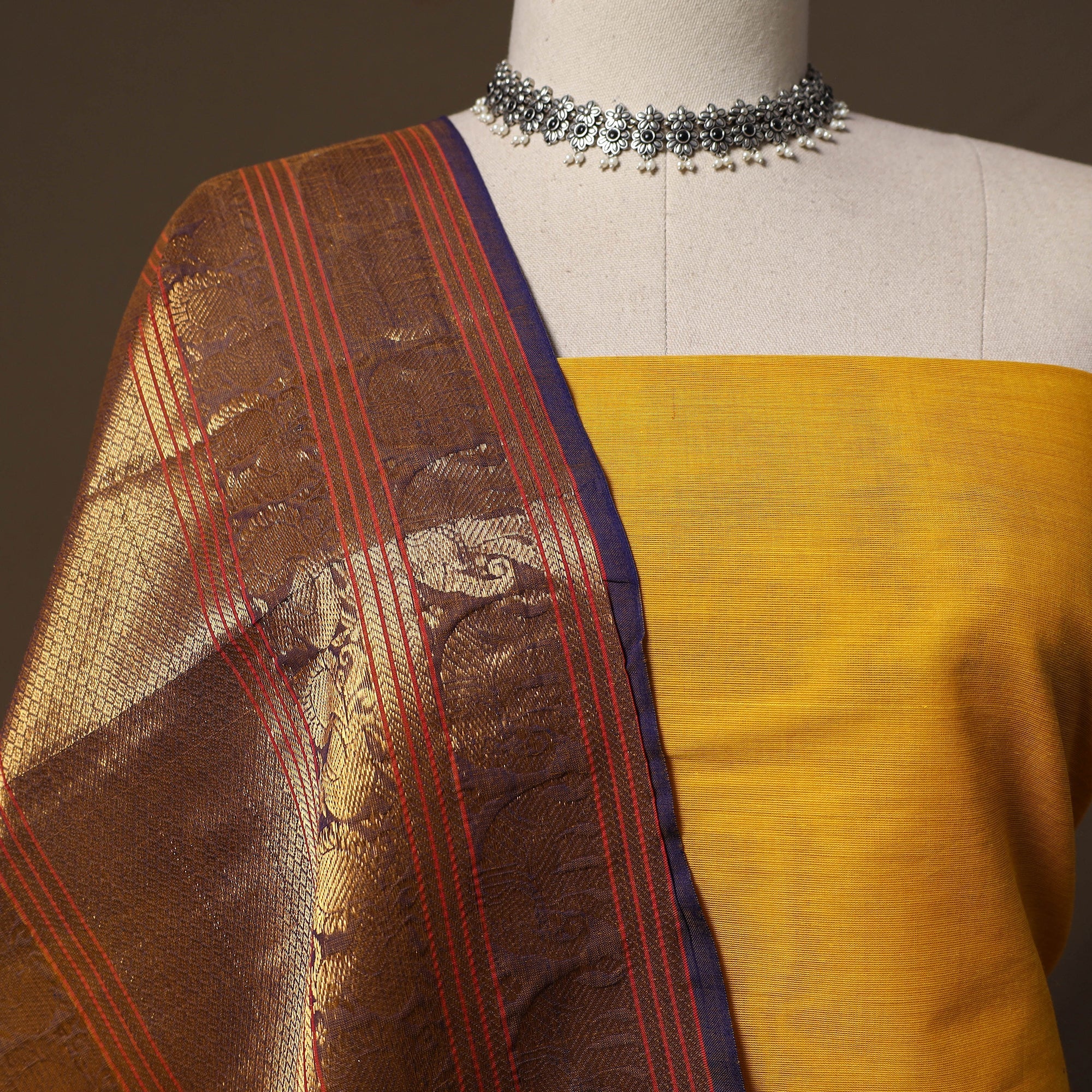 Yellow - Kandangi Chettinad Cotton 2pc Unstitched Dress Material 55 - Image 3