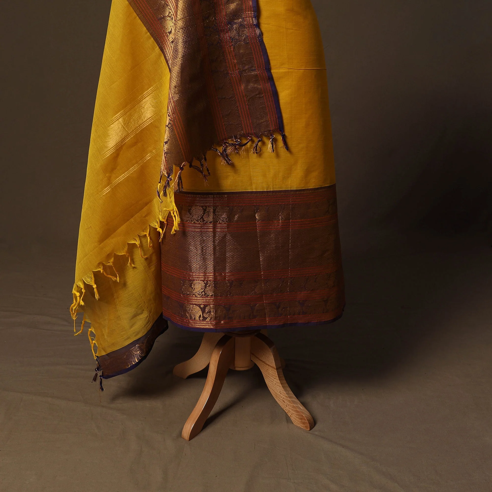 Yellow - Kandangi Chettinad Cotton 2pc Unstitched Dress Material 55 - Image 4